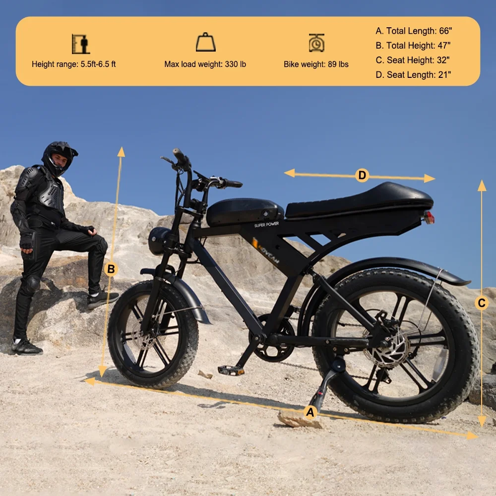 Movcan V30 20in Fat Tire Electric Bike, 1000W, 48V 15.6Ah