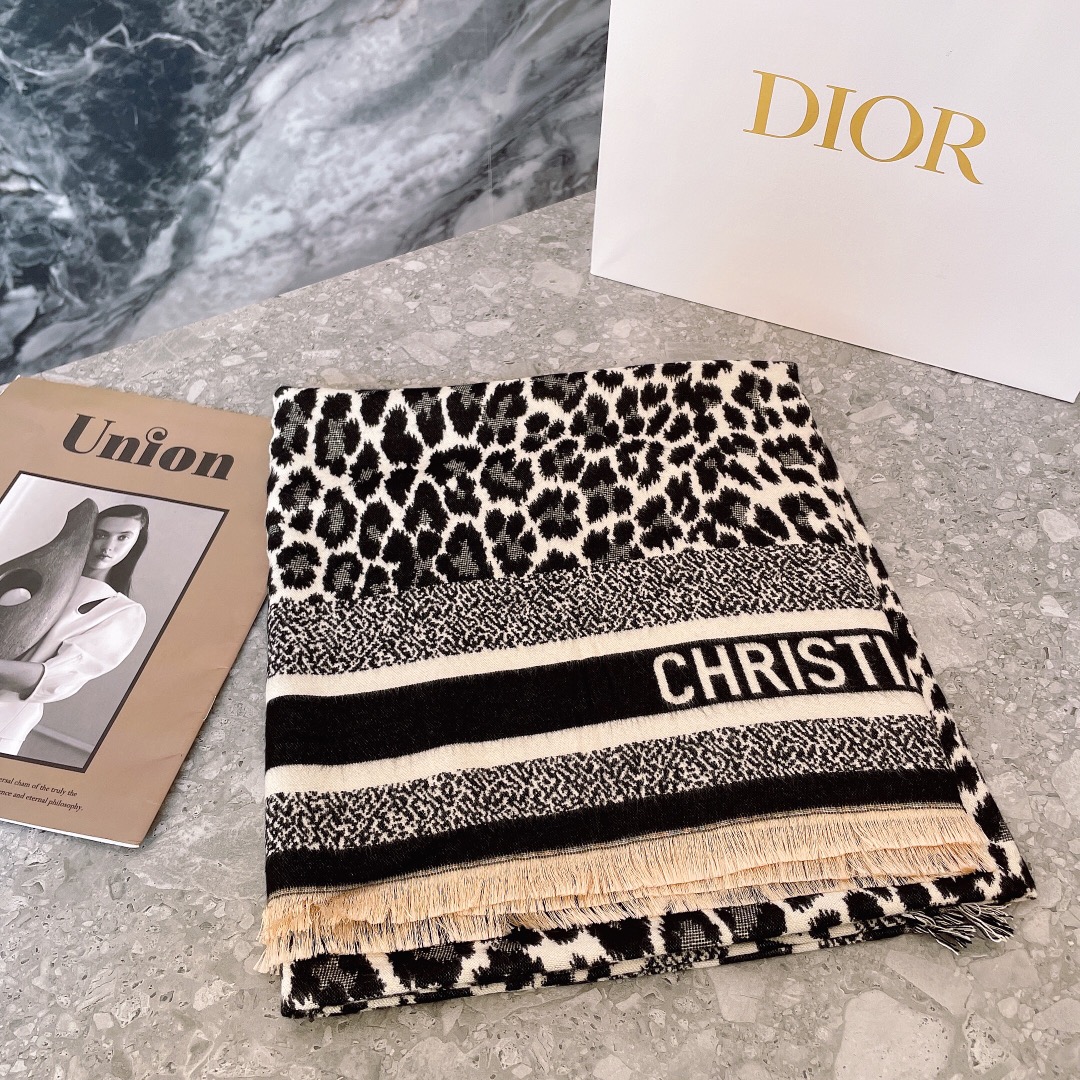 Dior Leopard Print Square Scarf Black and Navy product images