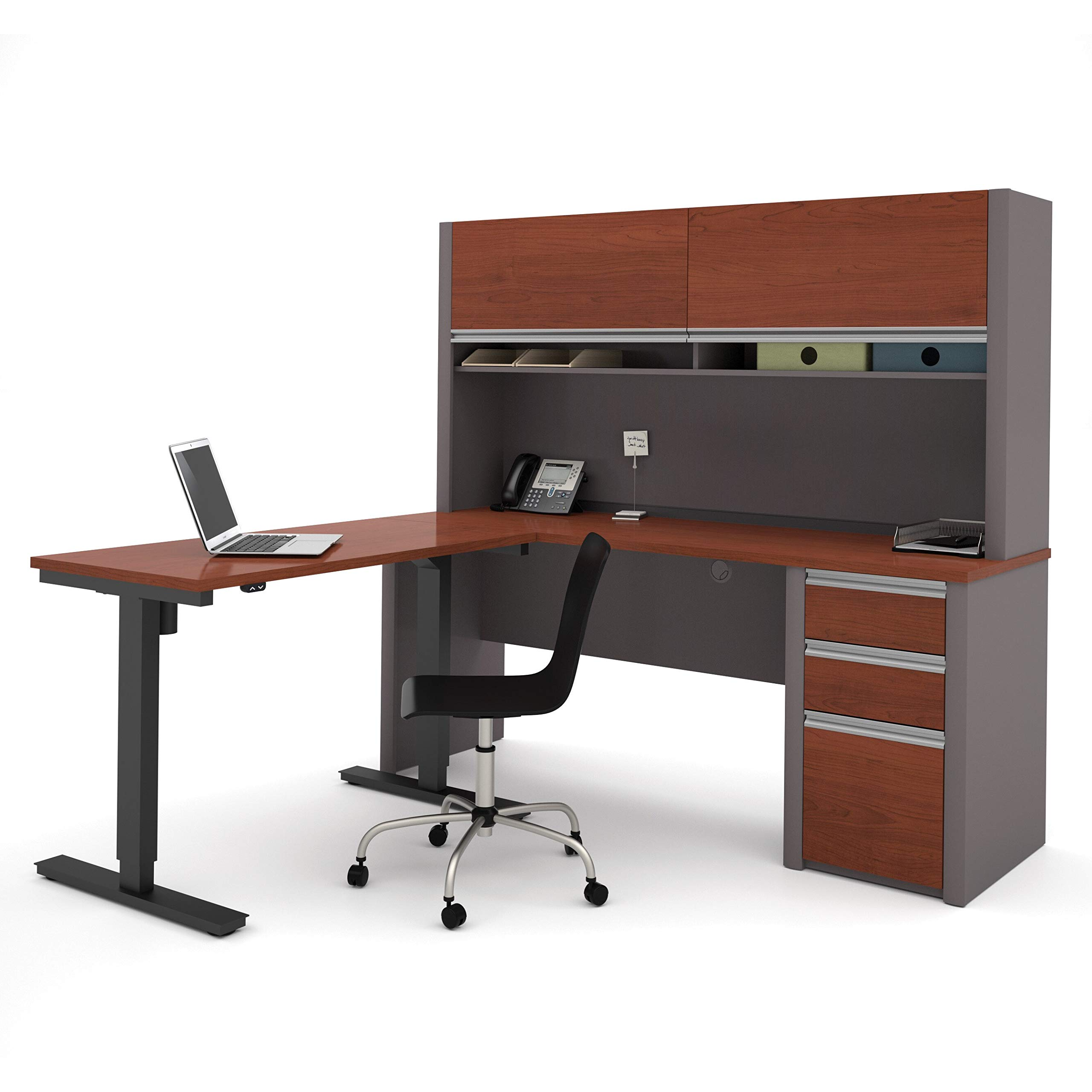 Bestar Connexion L-Shaped Standing Desk with Pedestal and Hutch
