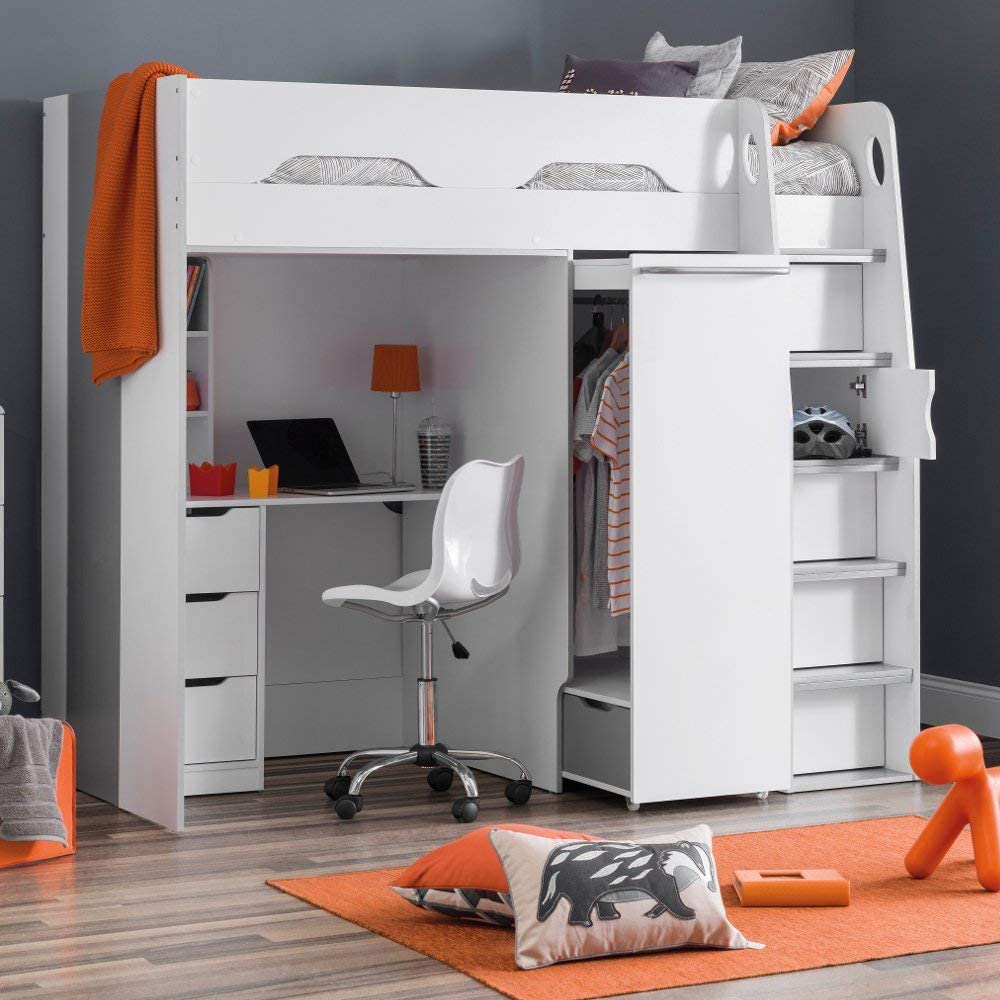 Wood Modern Desk Wardrobe Drawers Cupboards Loft Bunk Frame