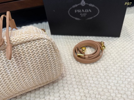 Prada Drawstring Raffia Bucket Bag