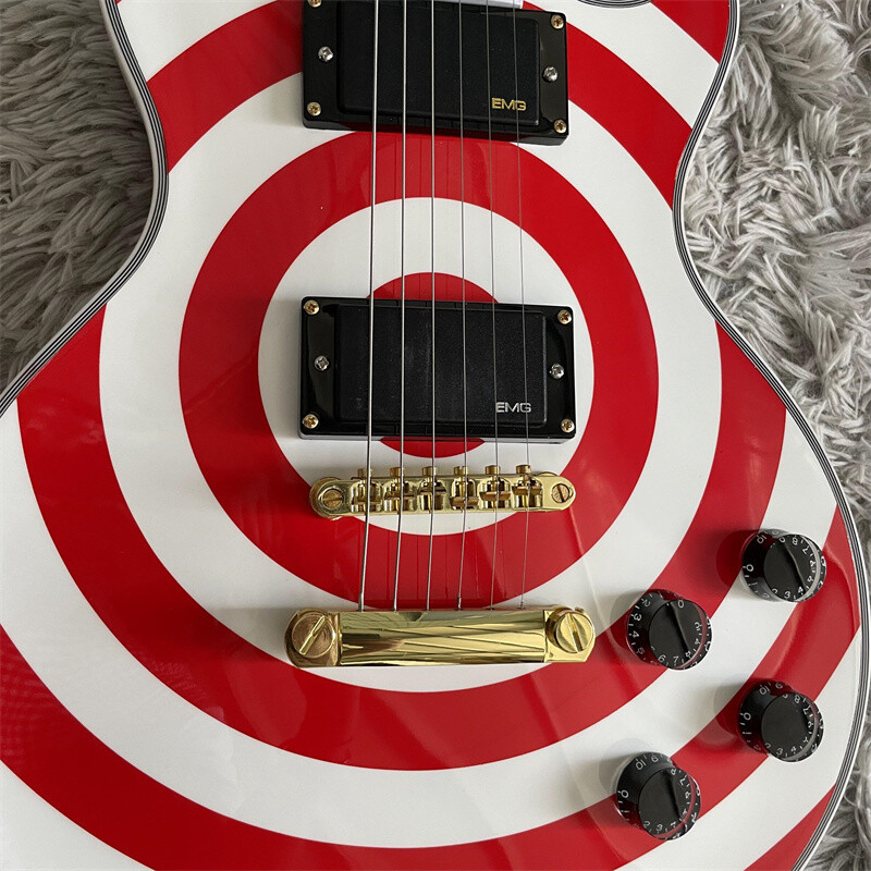 Red & White Zakk Bullseye Electric Guitar Solid Mahogany Body Gold Hardware