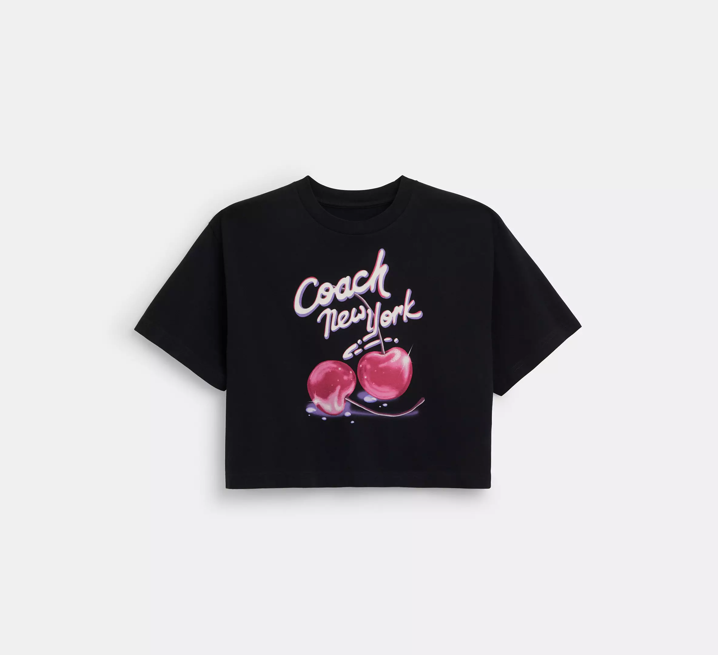 Airbrushed Cherry Print Cropped T Shirt In Organic Cotton