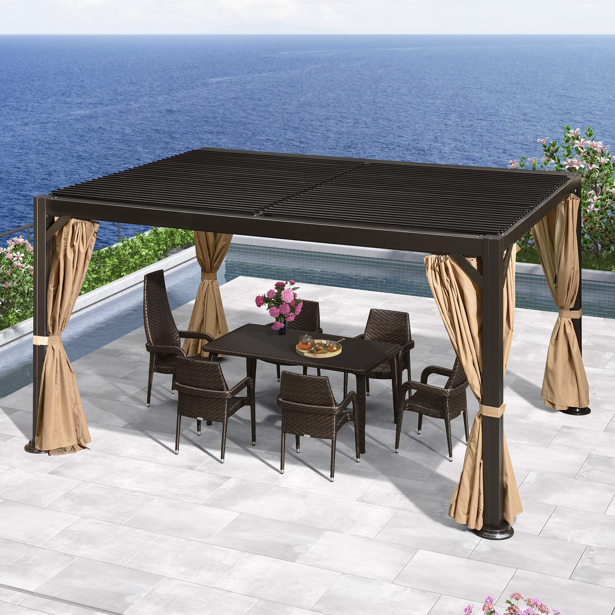 Outdoor Louvered Pergola 10'x13' Patio Hardtop Gazebo Sun Shade