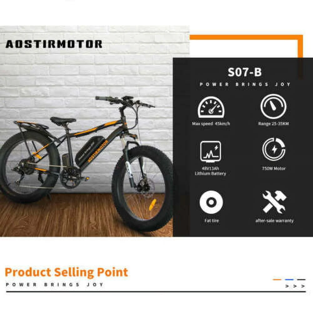 Aostirmotor 26in Fat Tire Electric Mountain Bike, 749W, Black