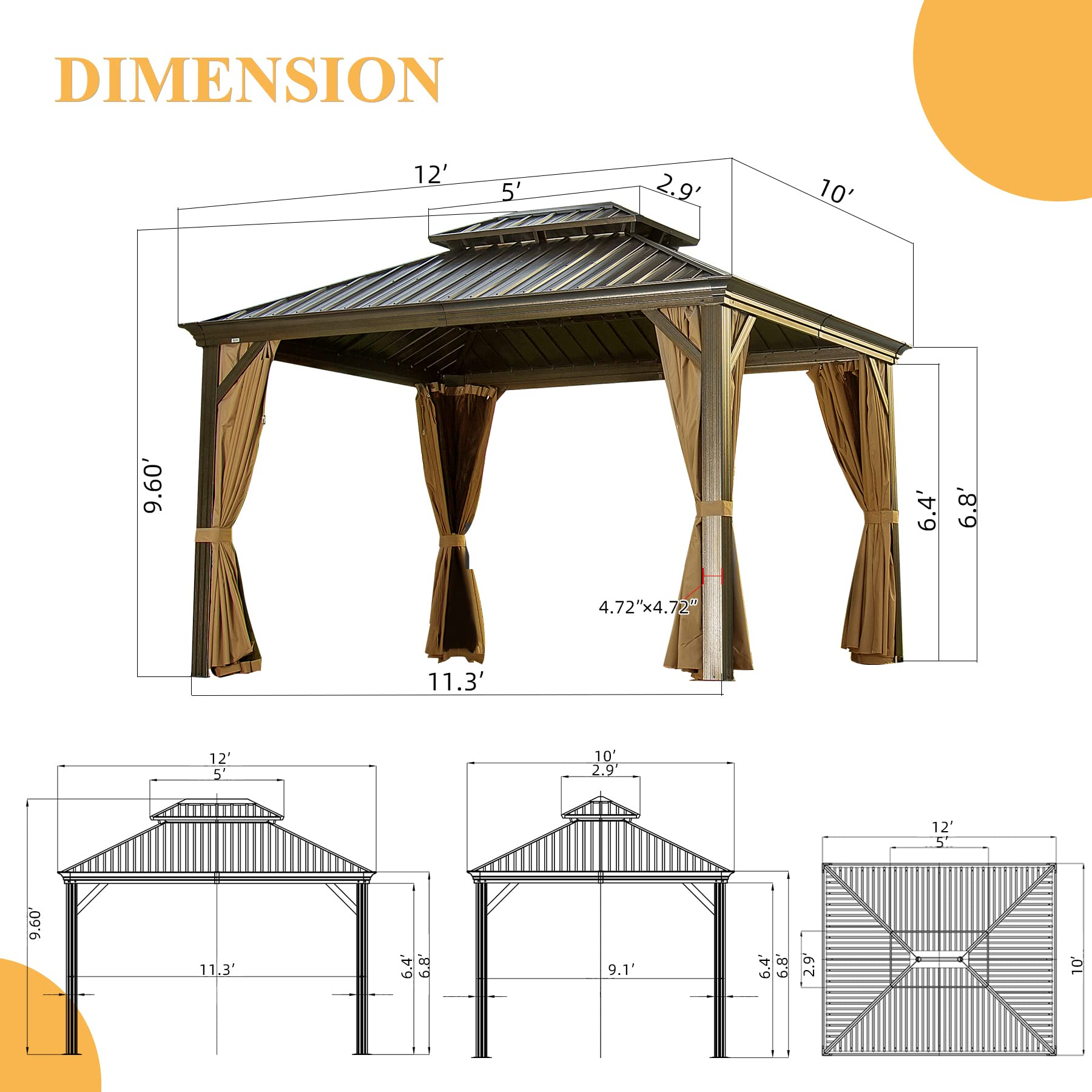 Hardtop Gazebo Aluminum Gazebos Galvanized Steel Double Canopy