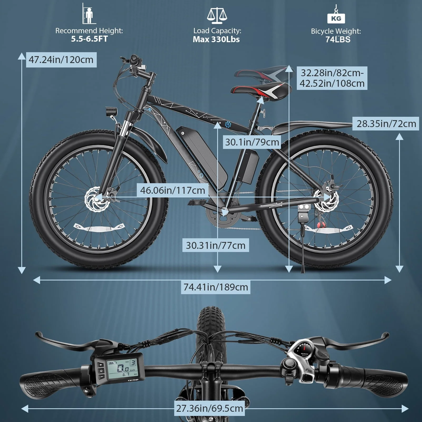 Elifine 26in Fat Tire Electric Mountain Bike, 500W, 48V 13Ah