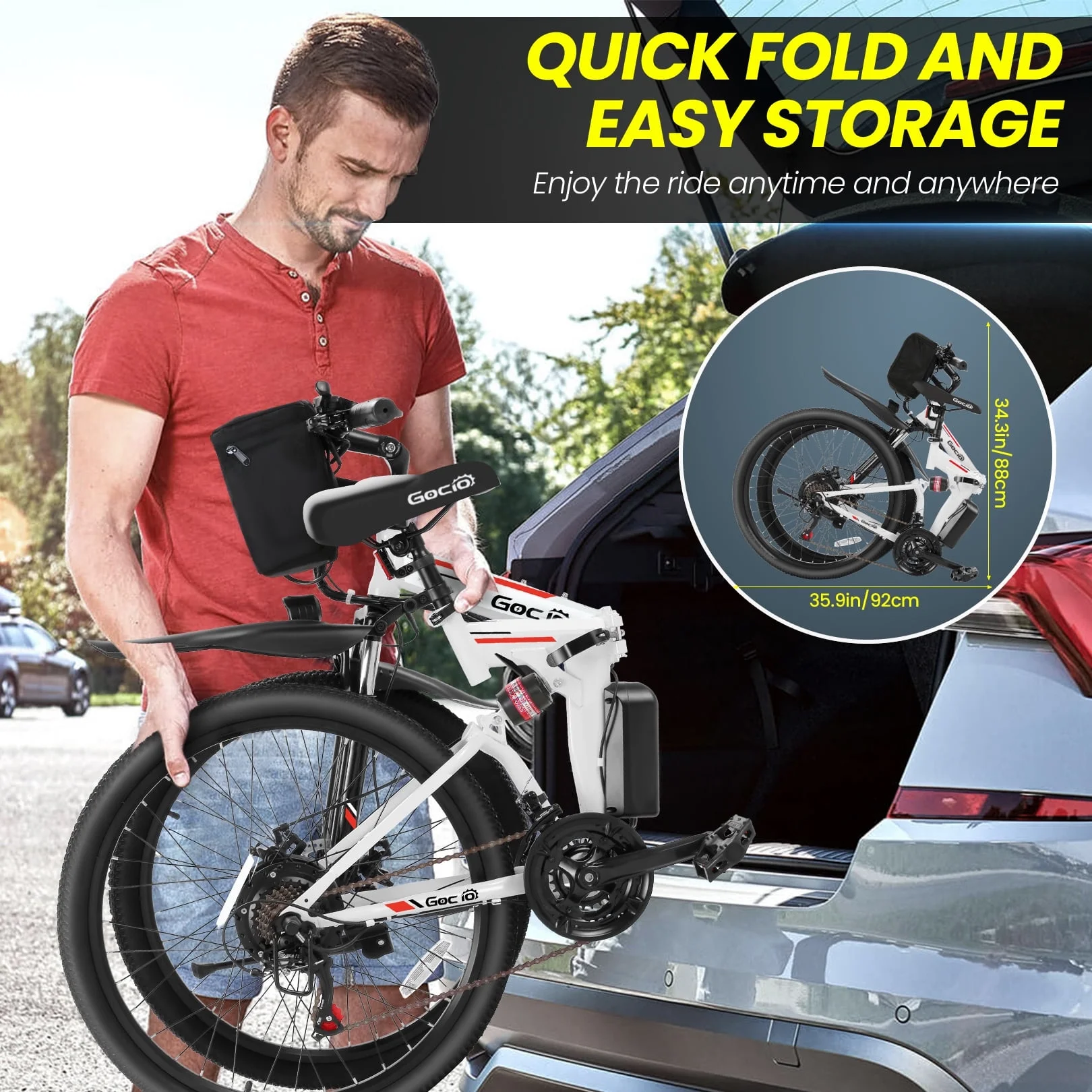 Gocio 26in Folding Electric Mountain Bike, 500W, Full Suspension