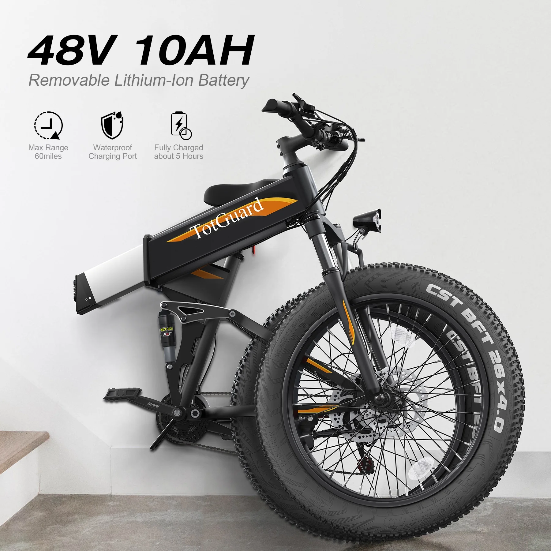 TotGuard 26in Folding Fat Tire Electric Bike, 500W, 48V 10Ah