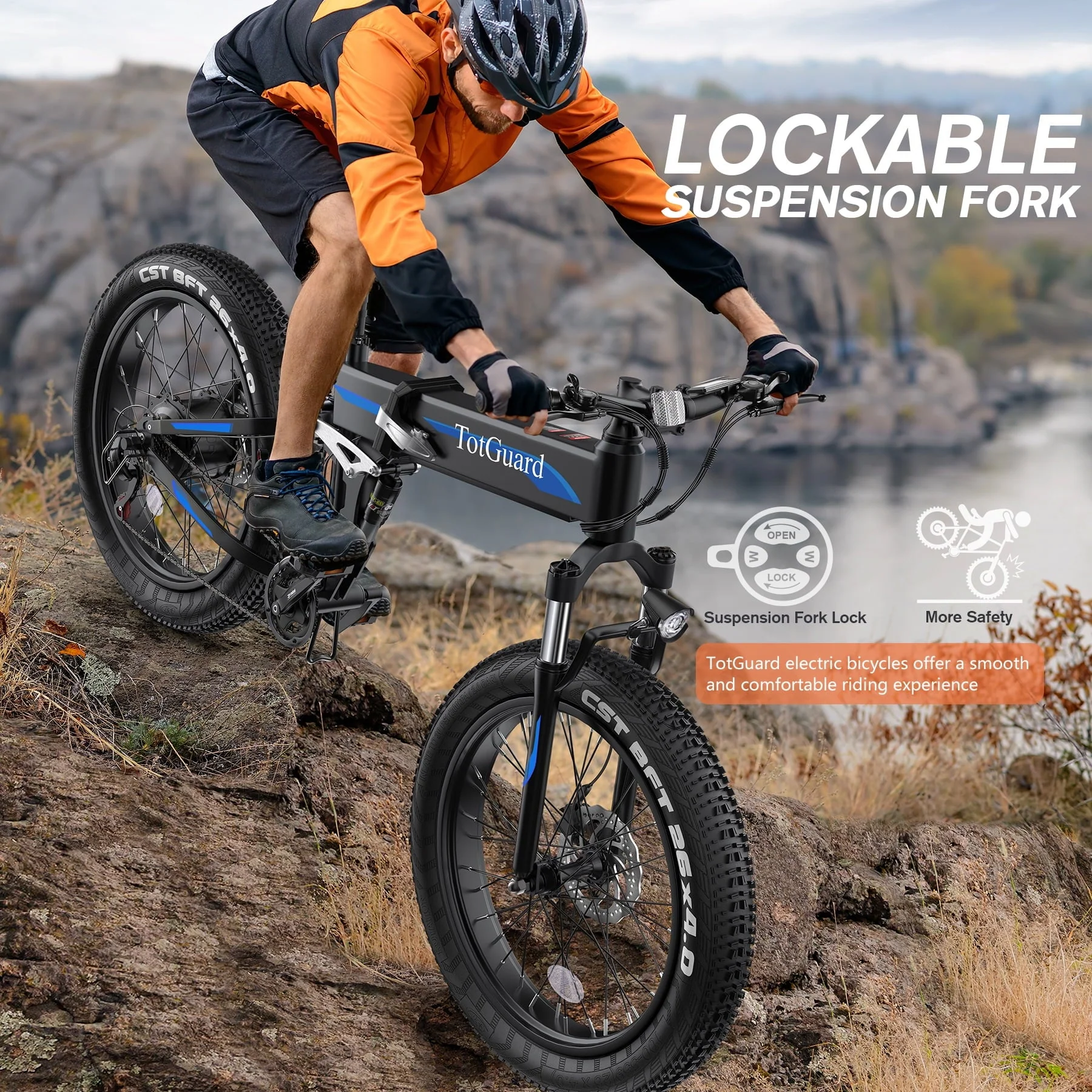 TotGuard 26in Folding Fat Tire Electric Bike, 500W, 48V 10Ah