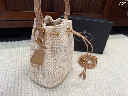 Prada Drawstring Raffia Bucket Bag