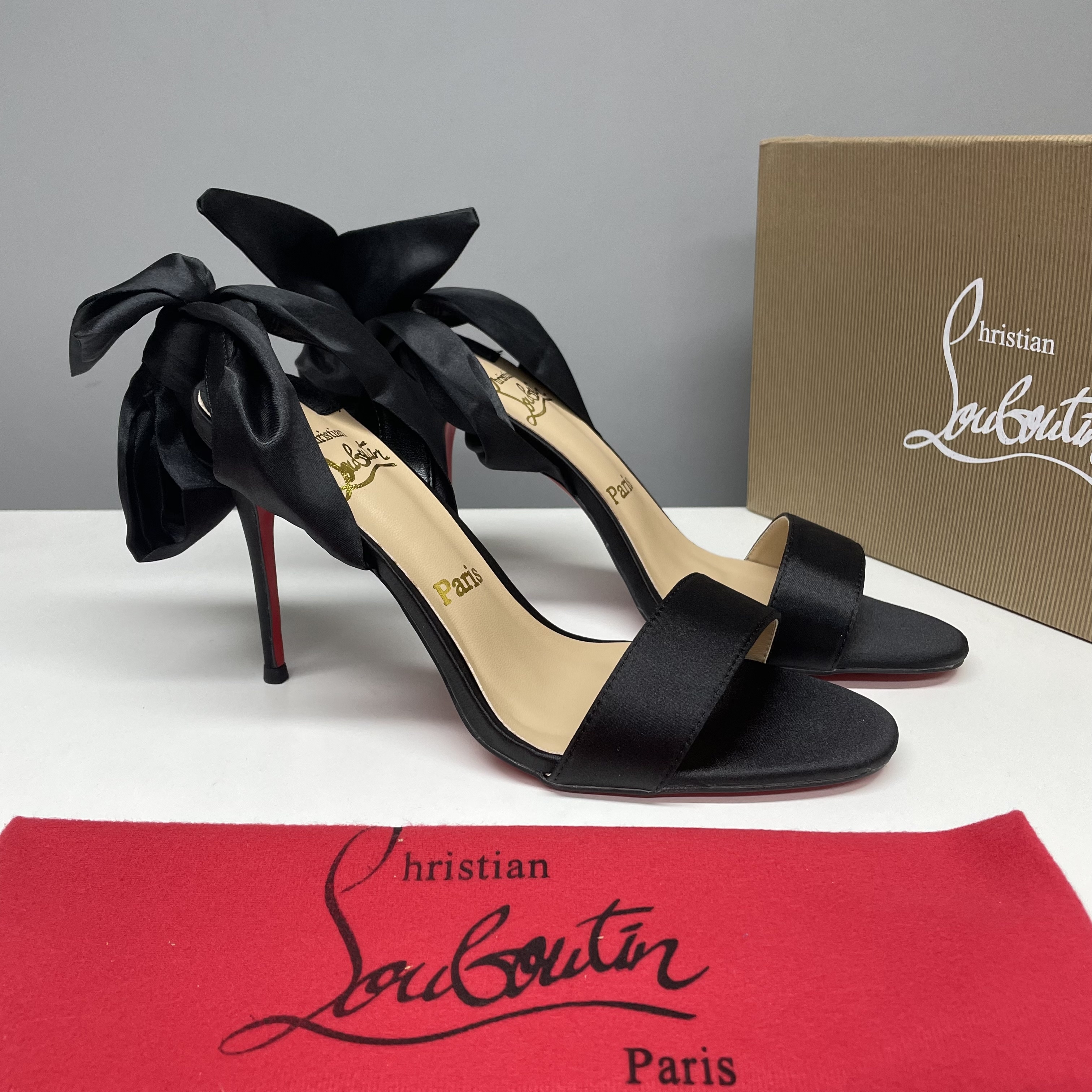 Christian Louboutin NO670 Black Ribbon Sandals