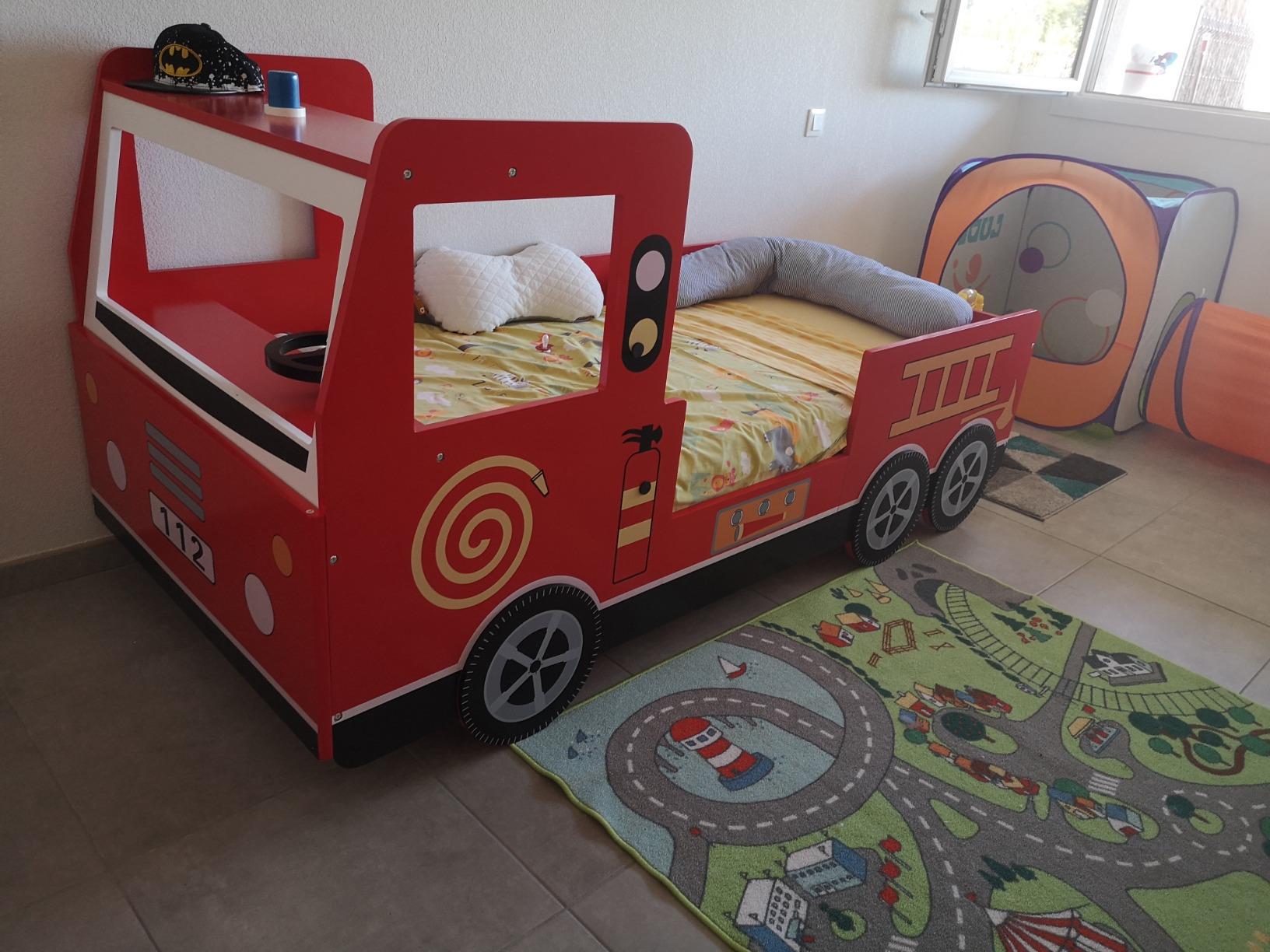 Children's Bed Frame Red Fire Truck Imitation Kids Bed Car
