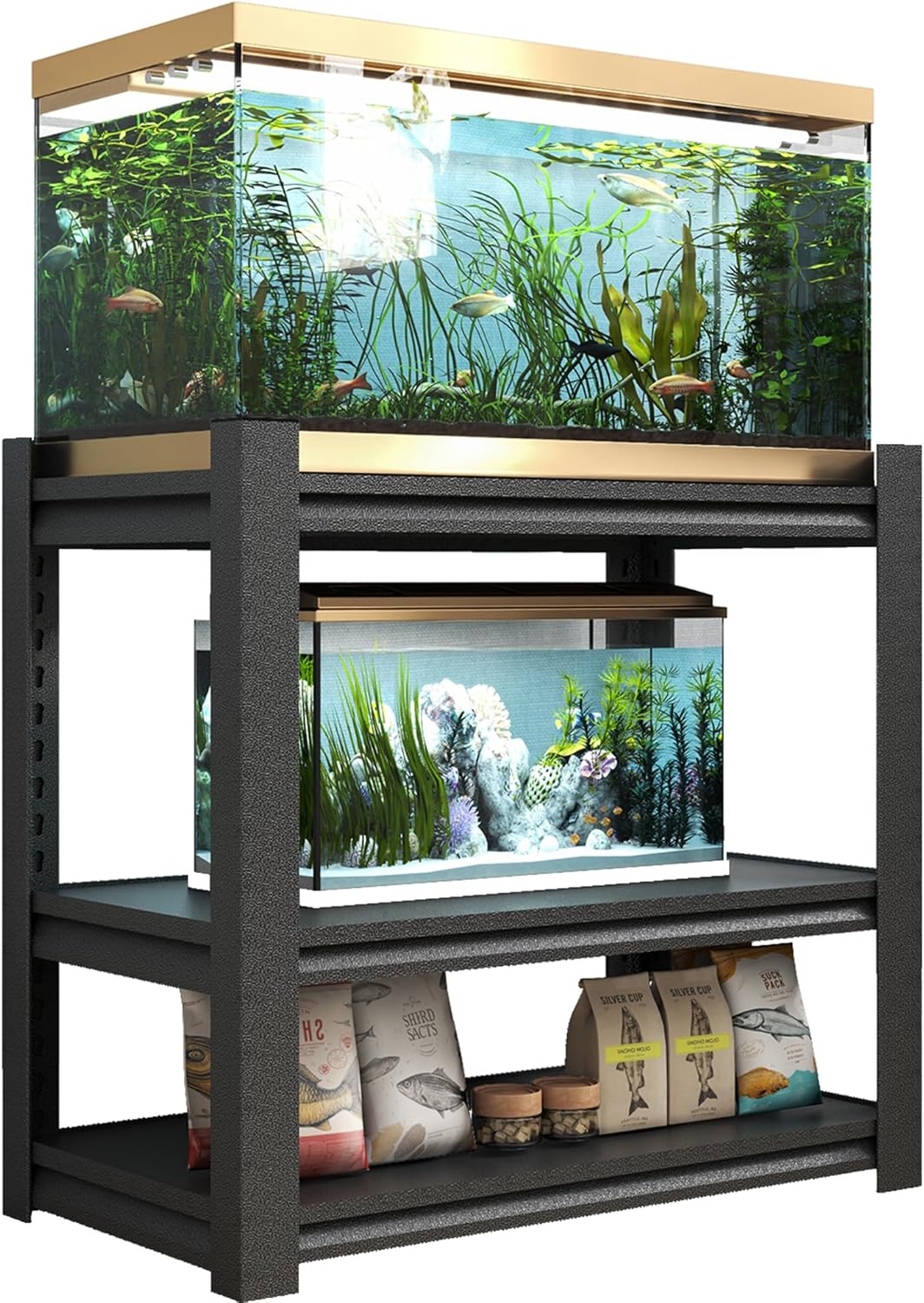 QIHAI 20-30 Gallon Fish Tank Stand - Metal Aquarium Stand, 34 W x 18 D x 31 H Adjustable Heavy Duty Reptile Tank Stand, Adjustable 3-Tier Fish Tank Rack Shelf for Home Office, Tank Not Included