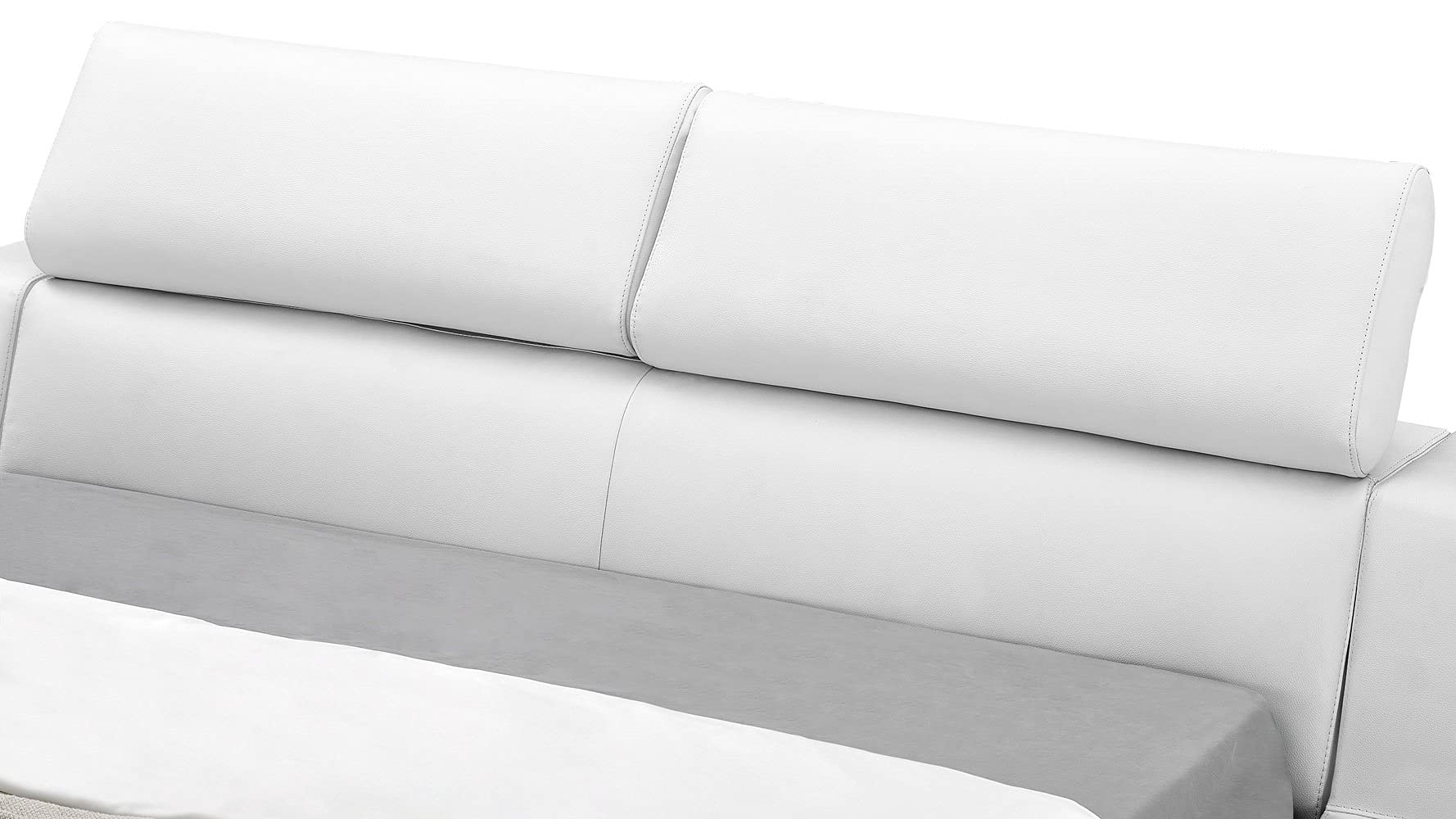 Hera Genuine White Leather Platform Bed with Adjustable Headrests