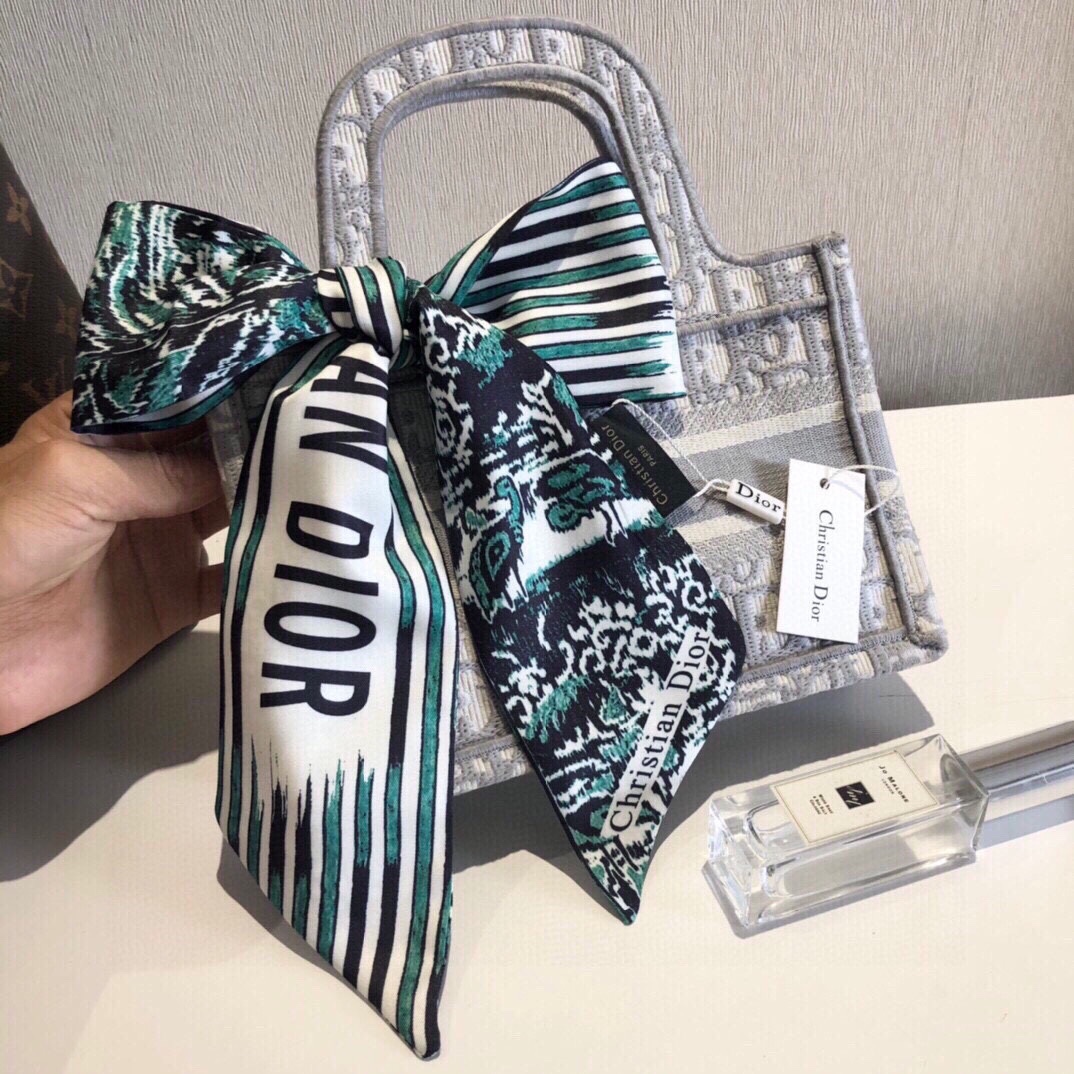 Dior Logo Stripe Mitzah Scarf Navy and Green