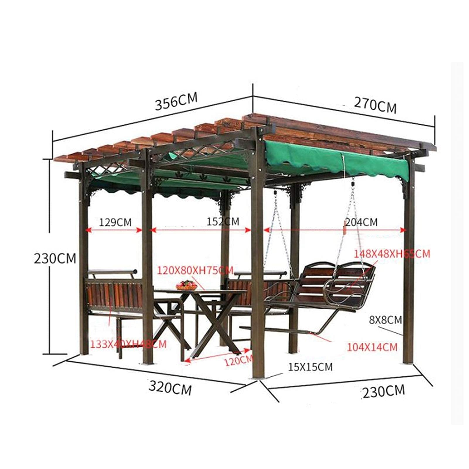 Outdoor Gazebo Swing Grape Rack Anti-Corrosion Wood Aluminum