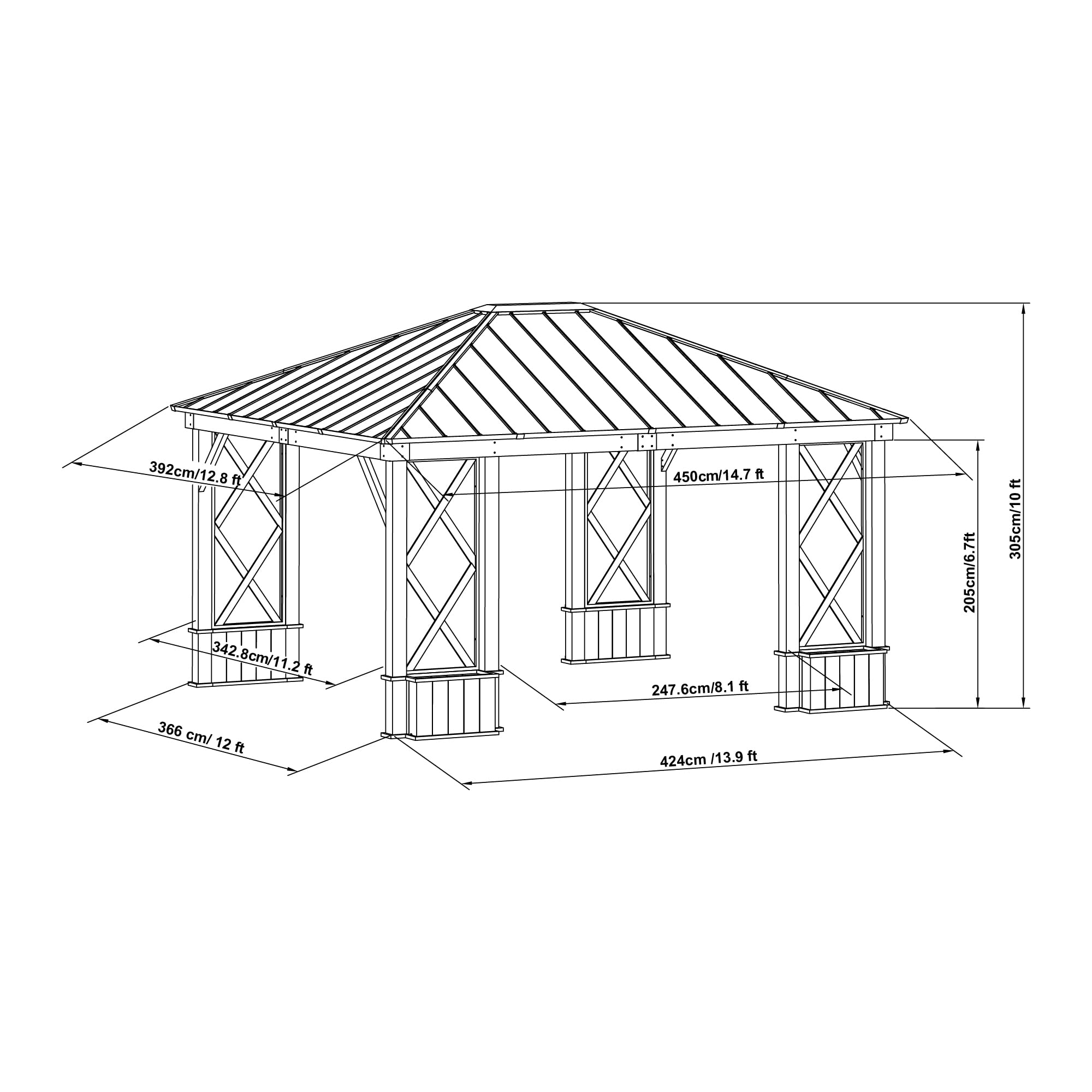 Outdoor Steel Hardtop Gazebo with Planters & Ceiling Hook for