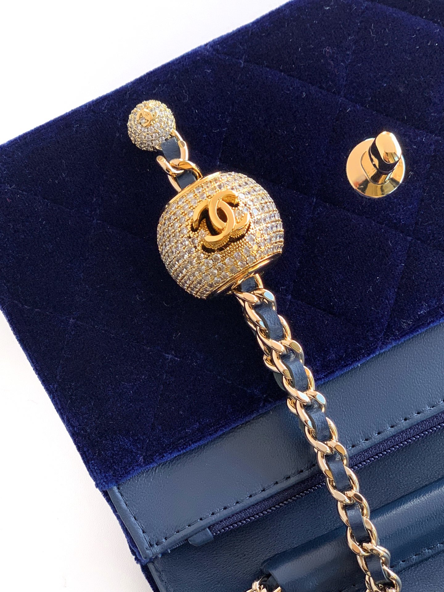 Chanel Velvet WOC Navy Bag detail 2