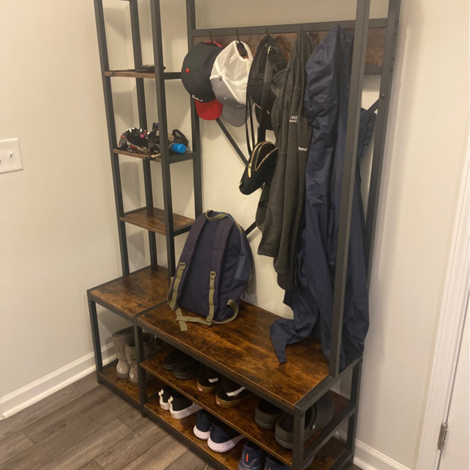 Emelyne 47.2'' Wide Iron Hall Tree with Bench and Shoe Storage