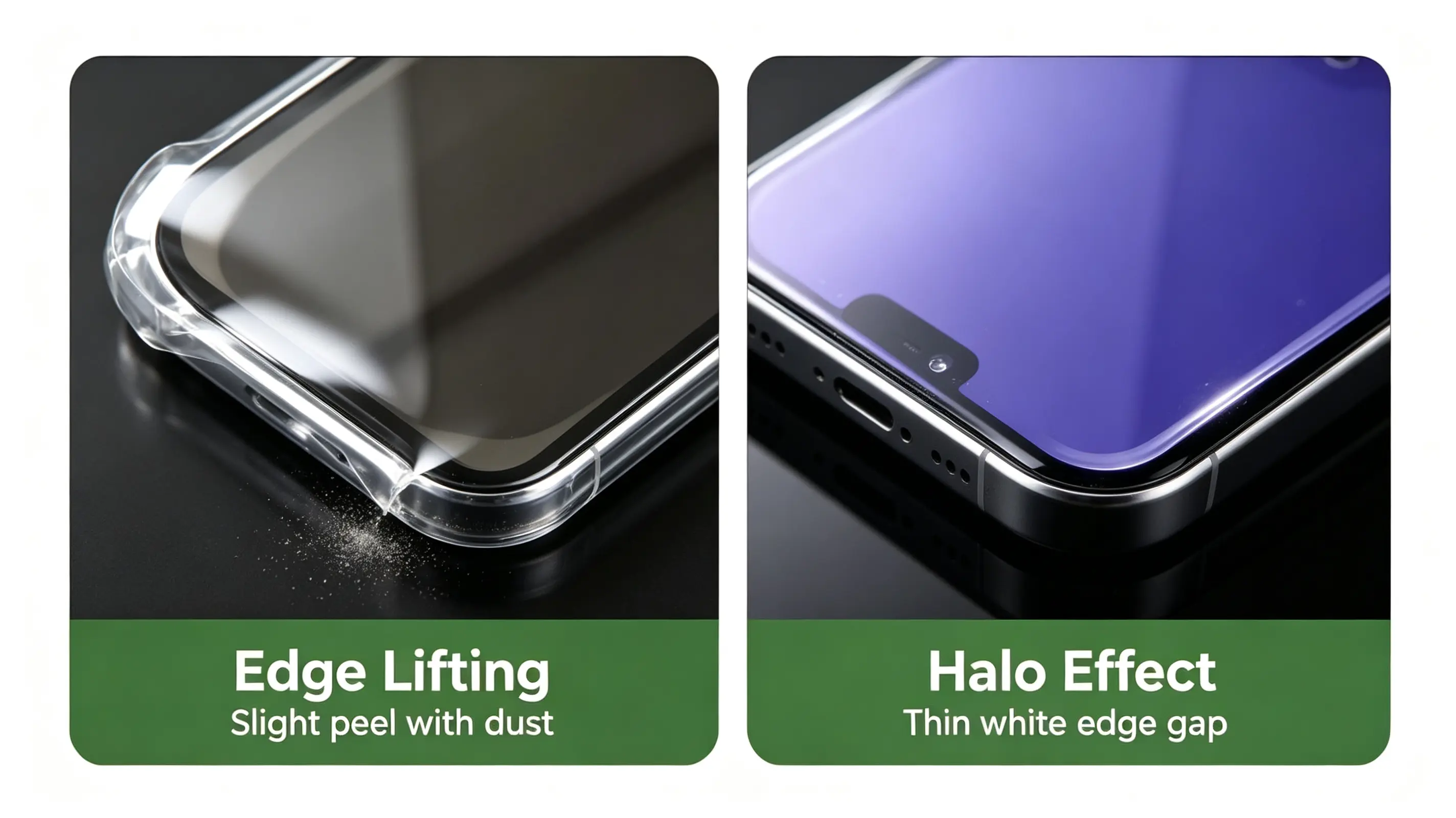 Screen protector halo effect vs edge lifting comparison wholesale tempered glass
