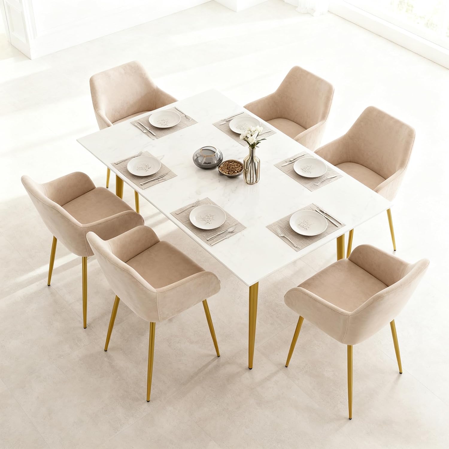 QIHAI Dining Chairs Set of 2,Dining Chairs with Gold Metal Legs, Modern Padded Chairs Suitable for Dining Rooms, Kitchens, and Vanity Tables,Beige