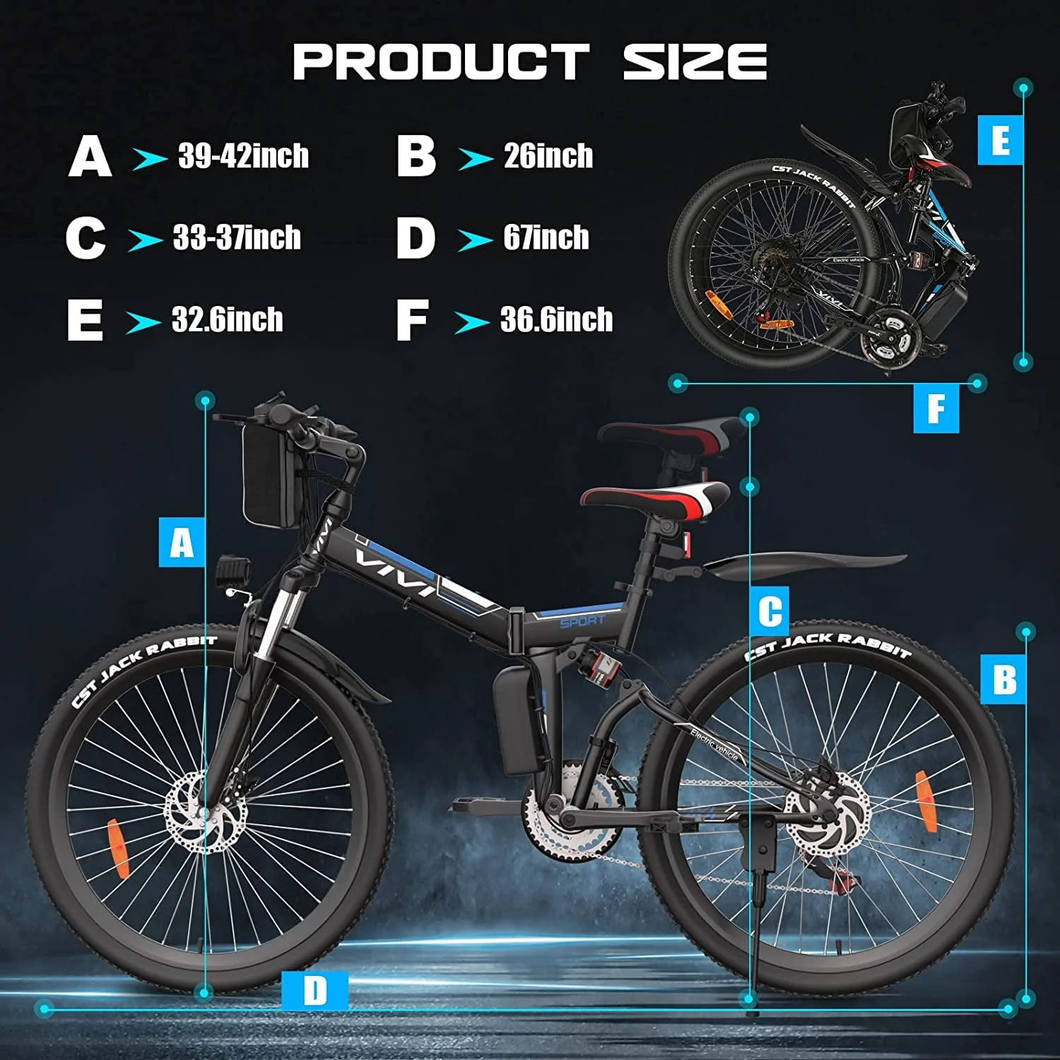 Vivi 26in Folding Electric Mountain Bike, 500W, Full Suspension