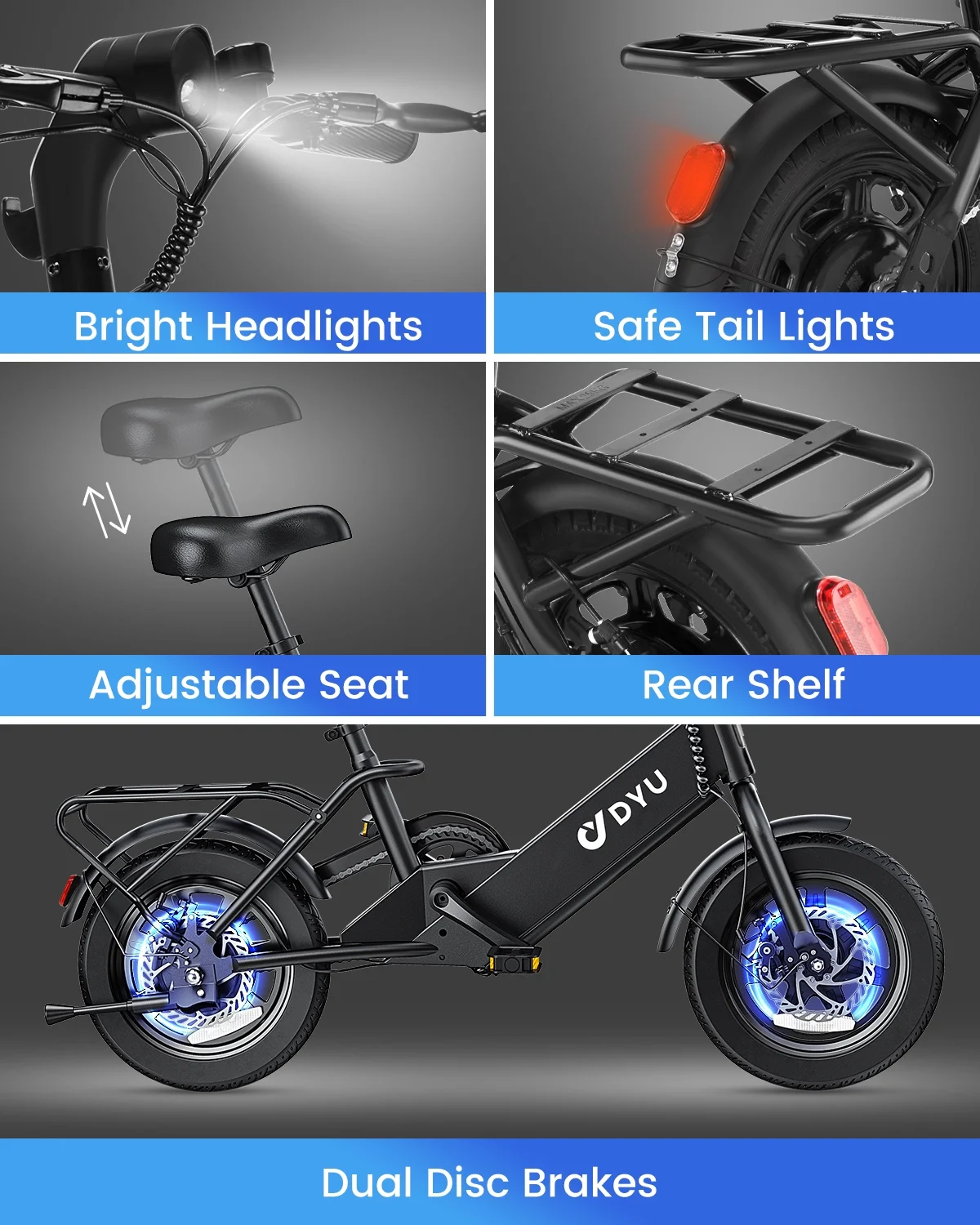 DYU 14in Folding Electric Bike, 500W Peak, 36V 7.8Ah