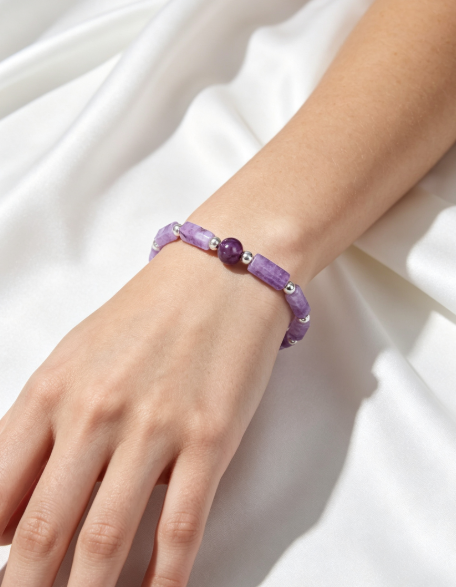 Raw Amethyst Tube Bead Stretch Bracelet Natural Purple Crystal Women Bracelet