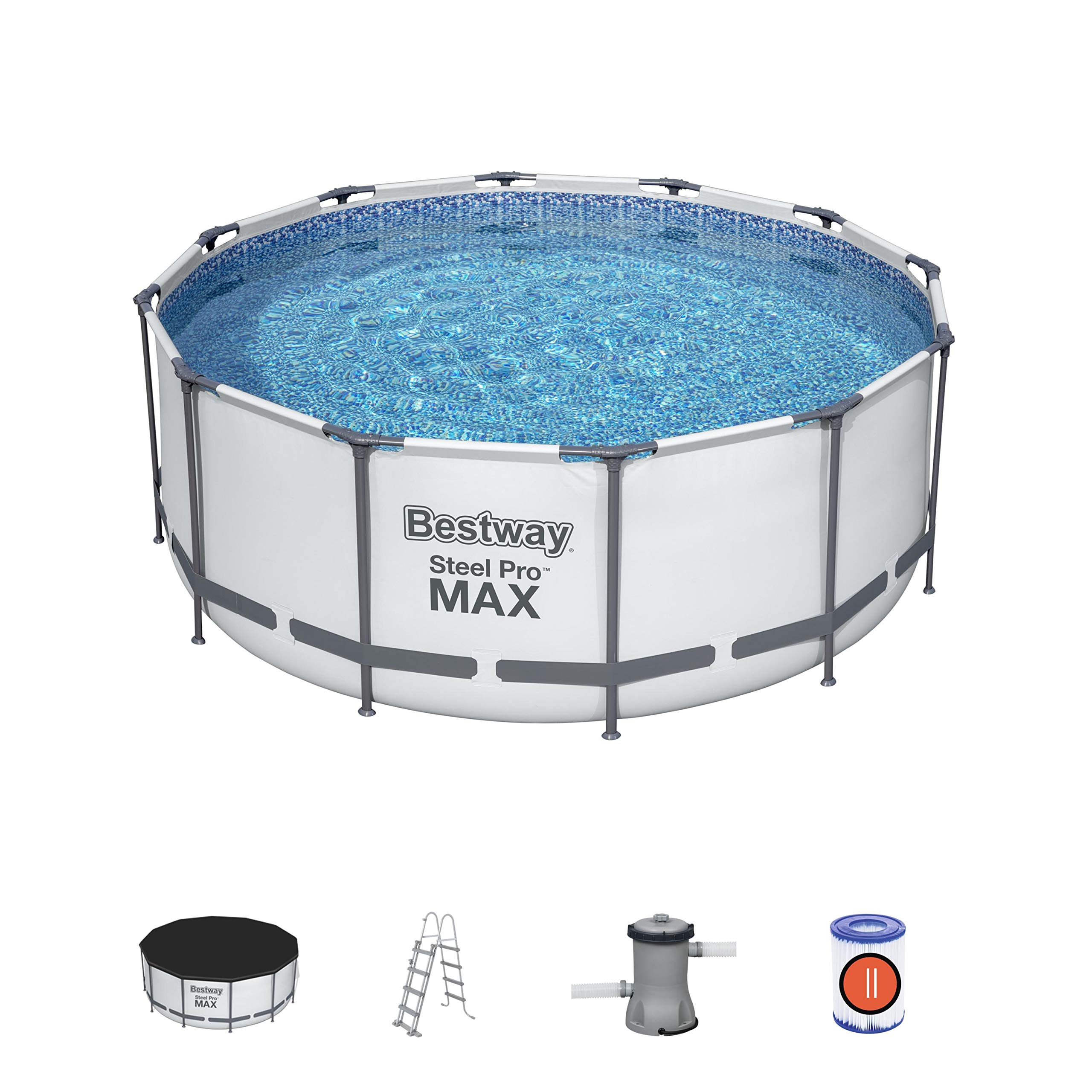 Steel Pro Max Round Frame Swimming Pool with Filter Pump, Grey
