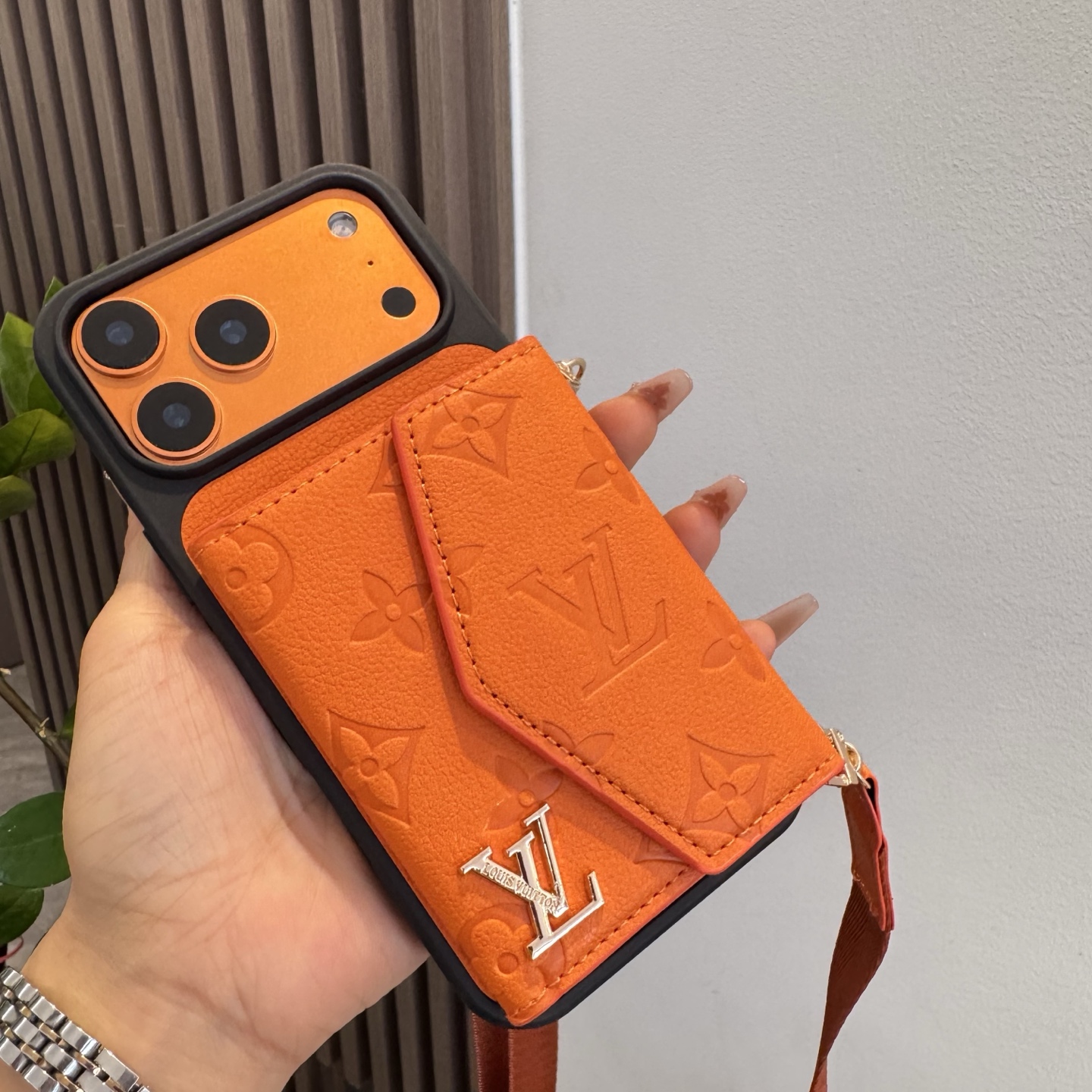 Louis Vuitton Embossed Monogram Card Holder Crossbody Strap Luxury Phone Case
