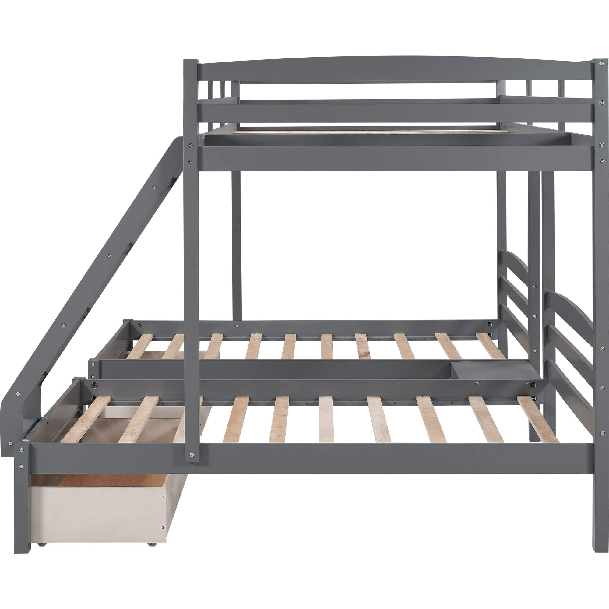 Triple Bunk Bed Full Over 2 Twin Bunk Bed with 3 Drawers &