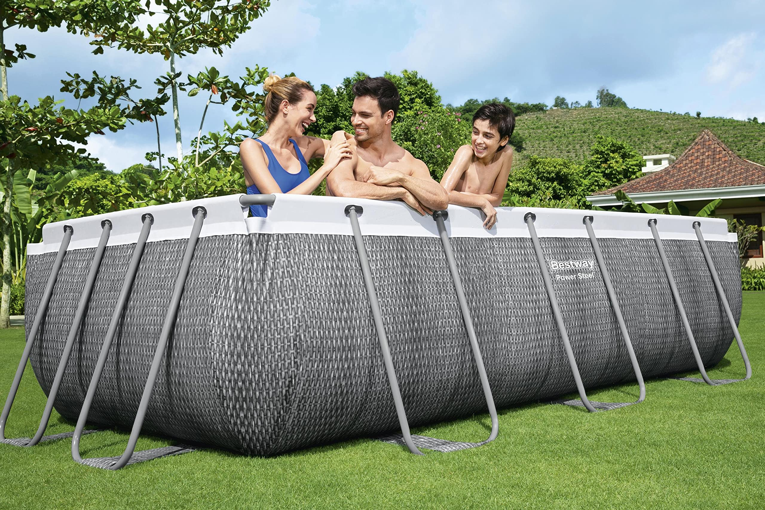 Steel above ground pool, Grey rattan Print