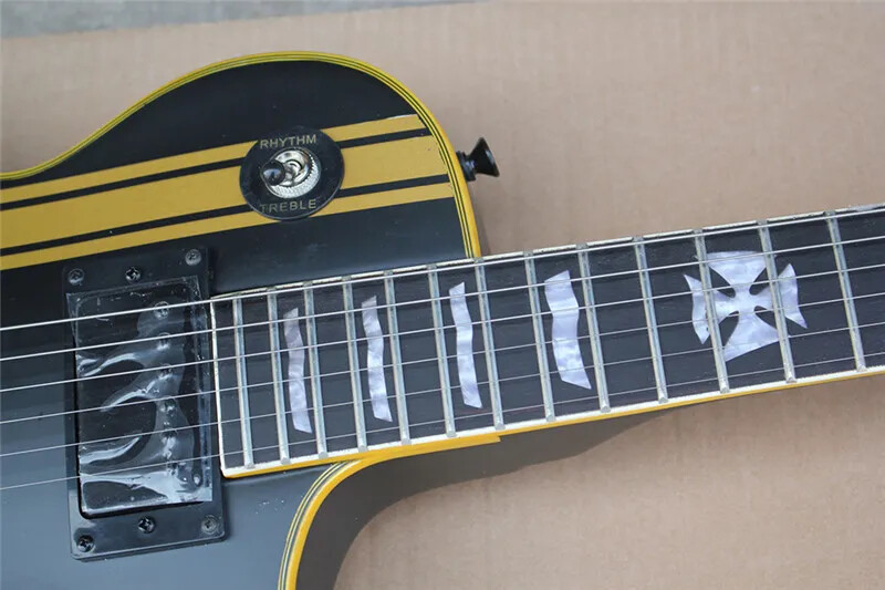 CROSS SW Old Electric Guitar Yellow Striped Cross,Black Body and Black Hardwares