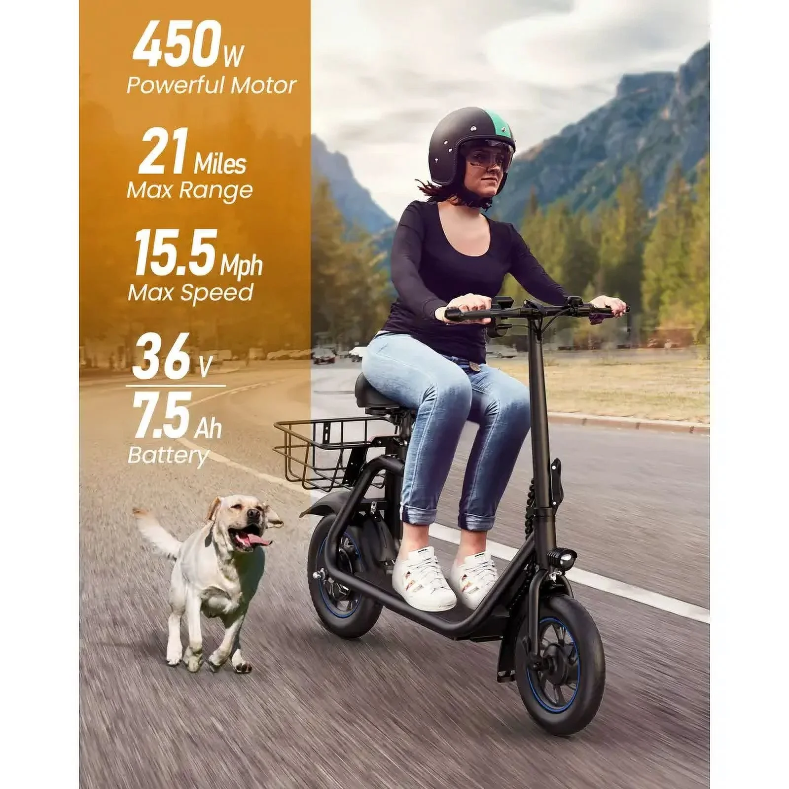 KEESTP Folding Electric Scooter with Pet Basket, 18.6mph