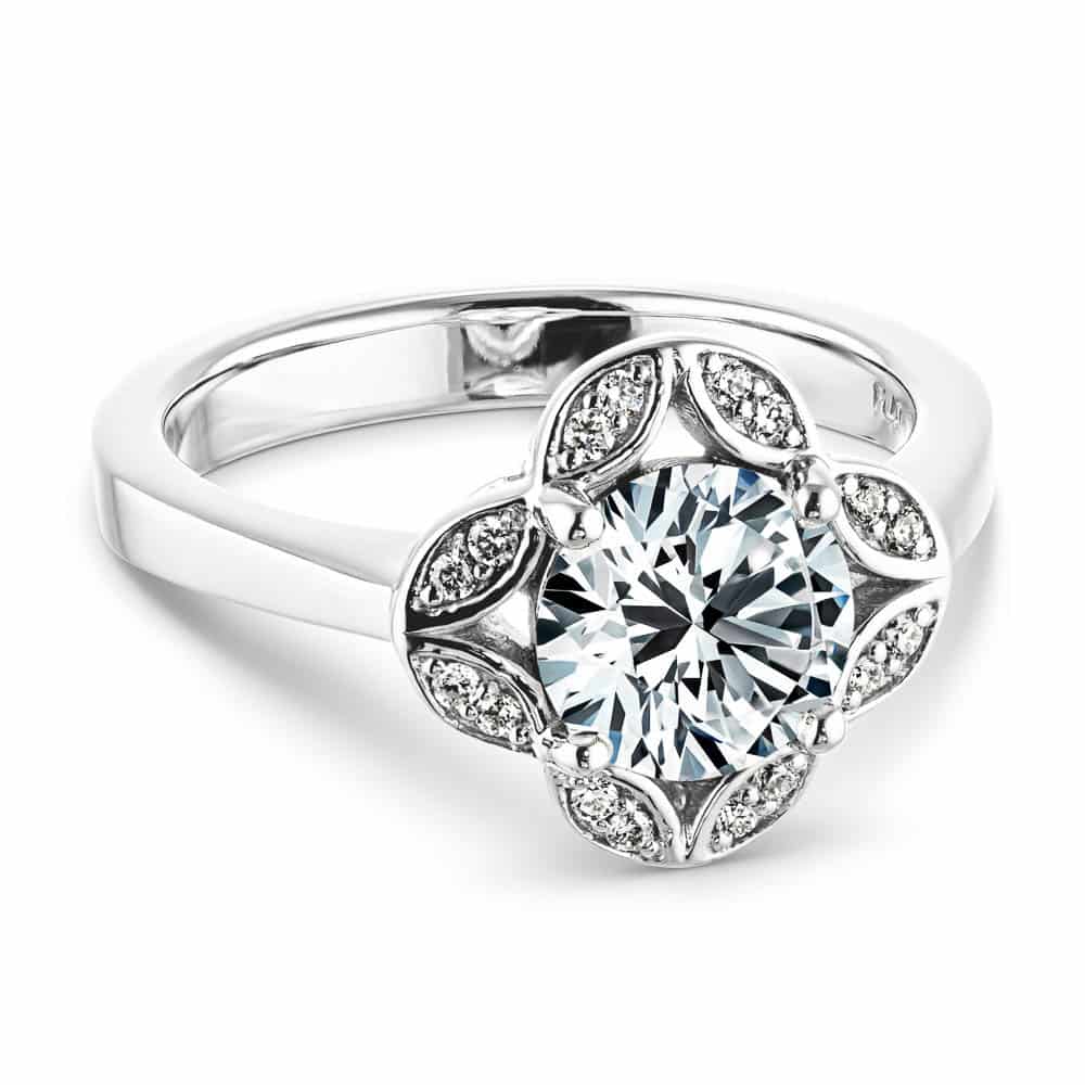 Grace Round Lab Grown Diamond Vintage Floral Halo Engagement Ring