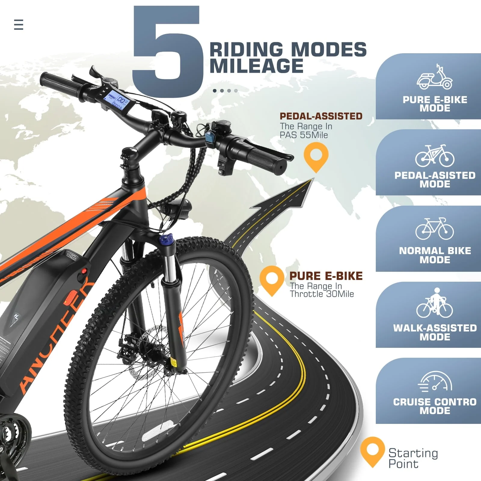 VIBESPARK 26in Electric Mountain Bike, 500W, 48V 7.8Ah