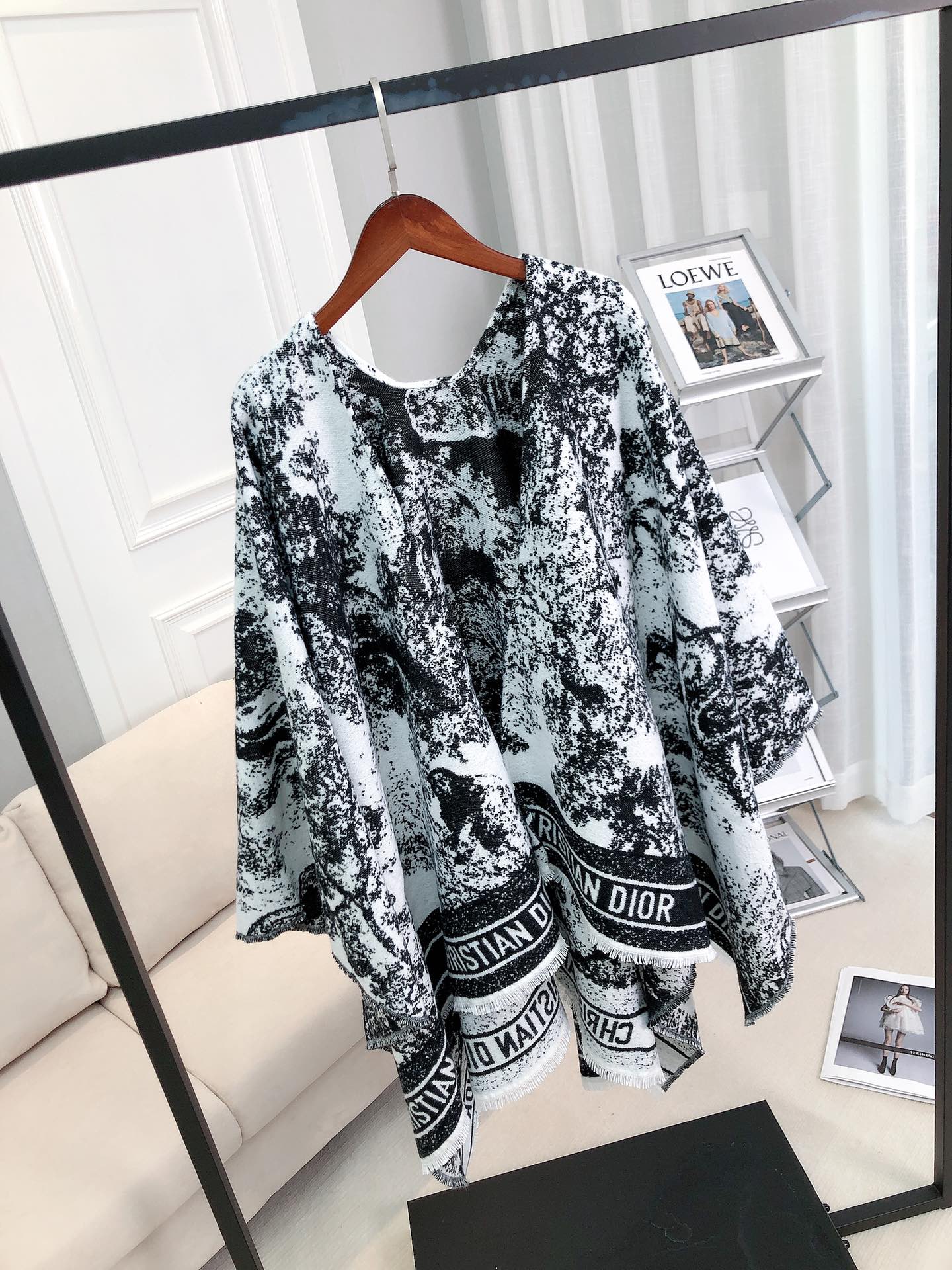 Dior Toile Print Shawl Burgundy and Black