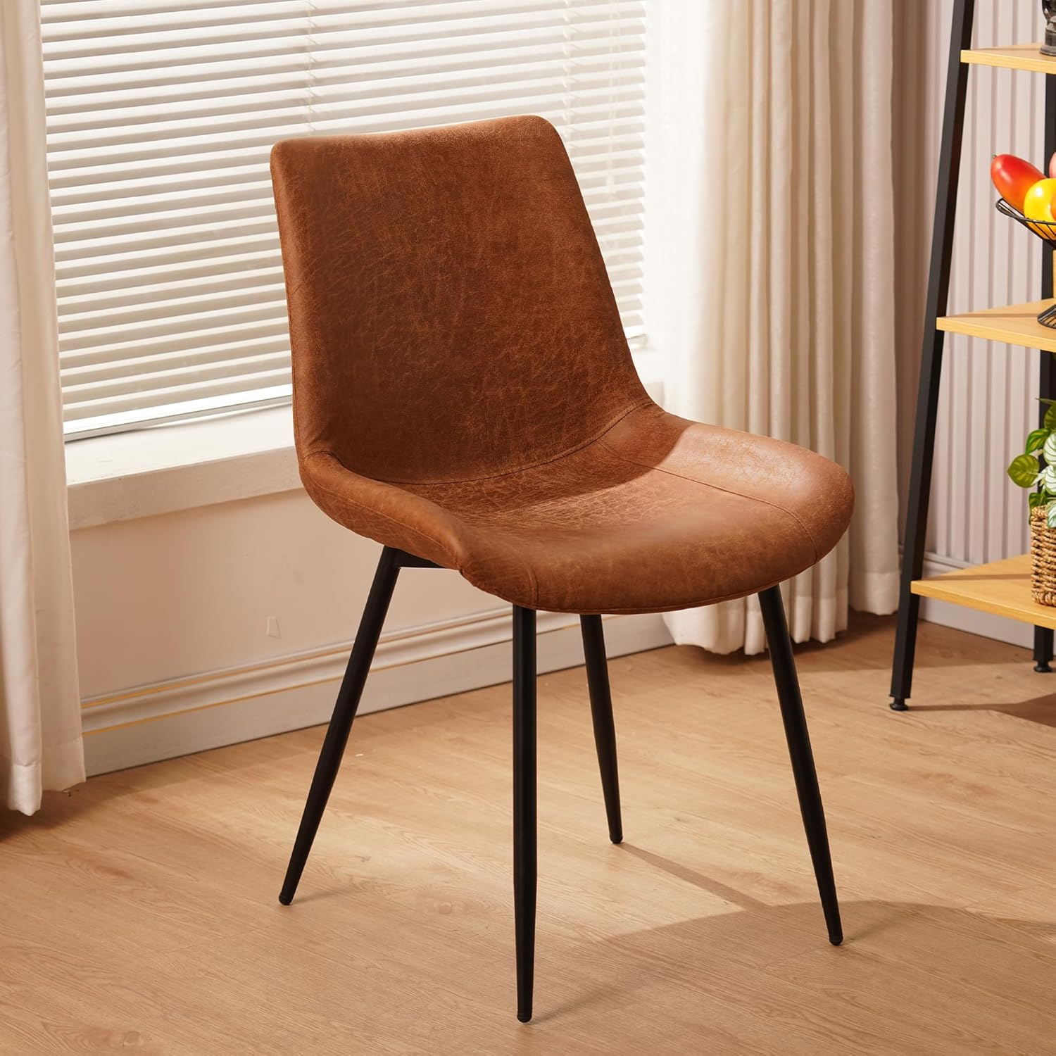 QIHAI Dining Chairs Set of 4, Upholstered Faux Leather Cushion Seat and Sturdy Metal Legs for Living Room Bedroom Outdoor Lounge,Brown