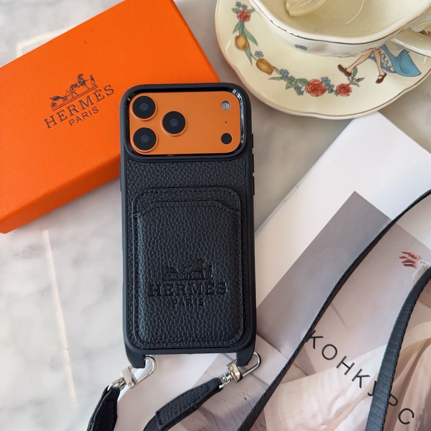 Hermès Paris Embossed Leather Card Pocket Crossbody Luxury Phone Case