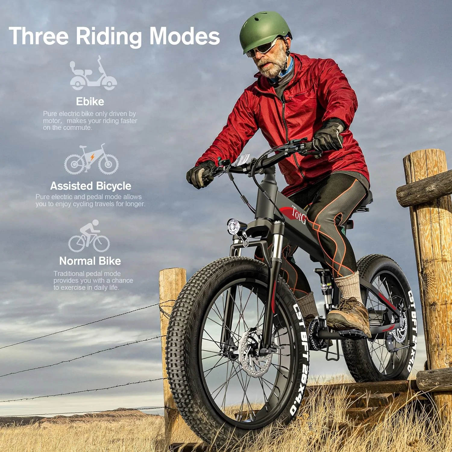 TotGuard 26in Folding Fat Tire Electric Bike, 500W, 48V 10Ah