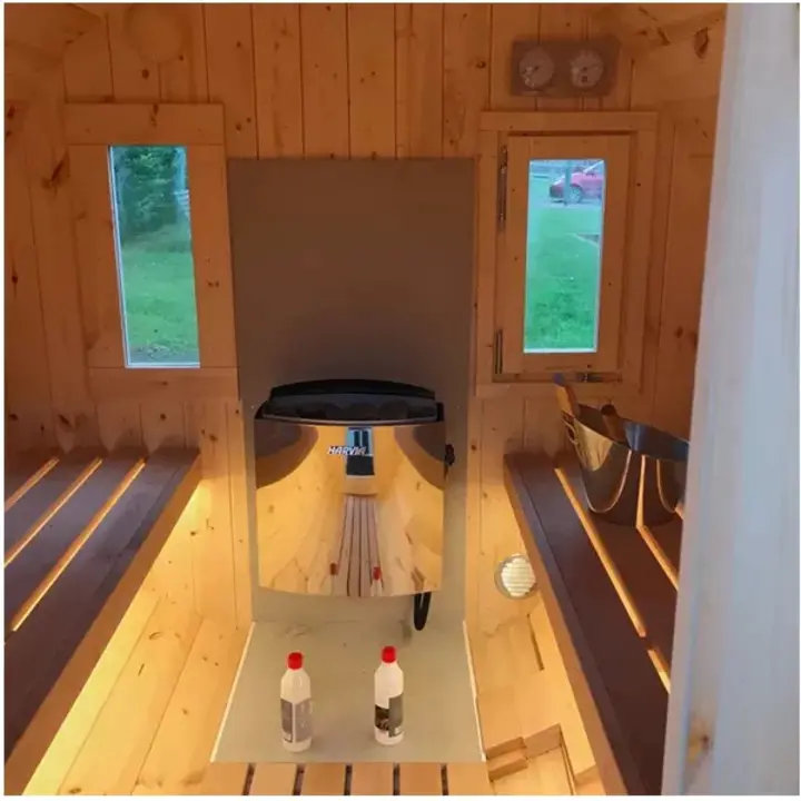 8 Person Barrel Sauna with Separate Dressing Room & Electric