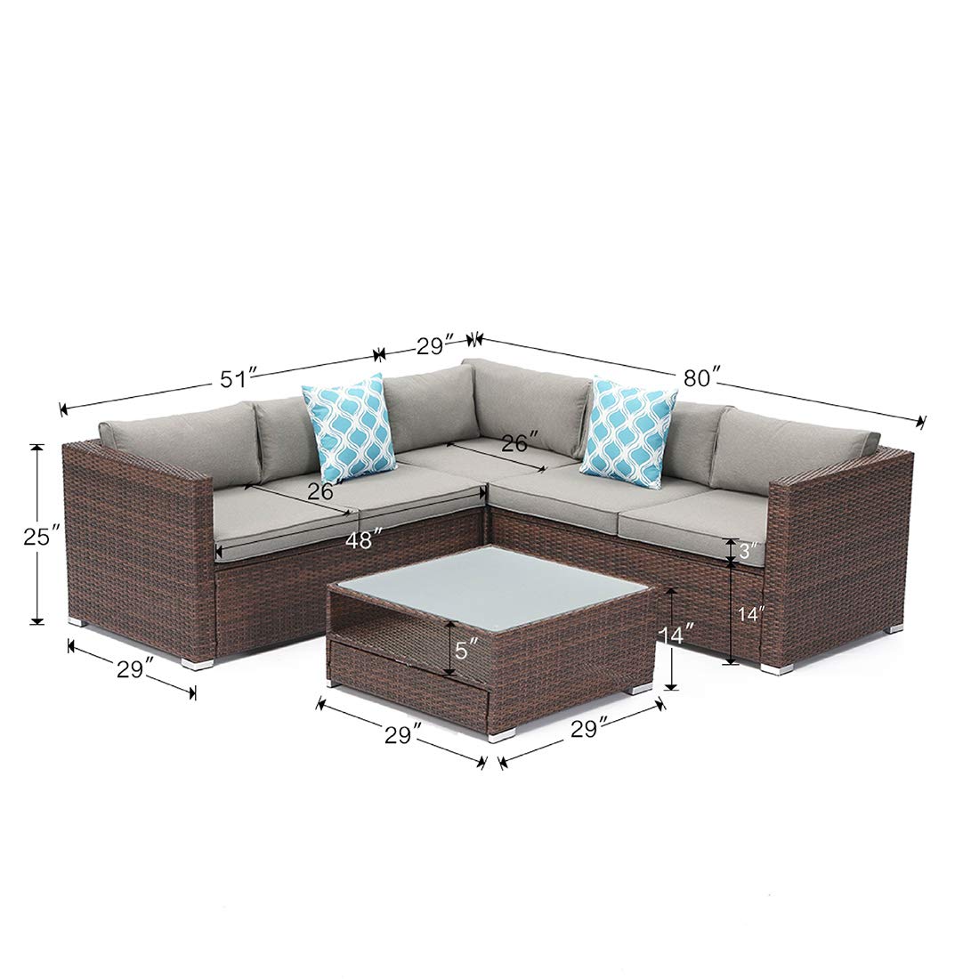 Set All-Weather Wicker Sofa w Thick Cushions