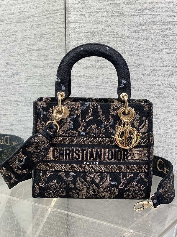 Dior Lady D-Lite Bag Black Toile De Jouy