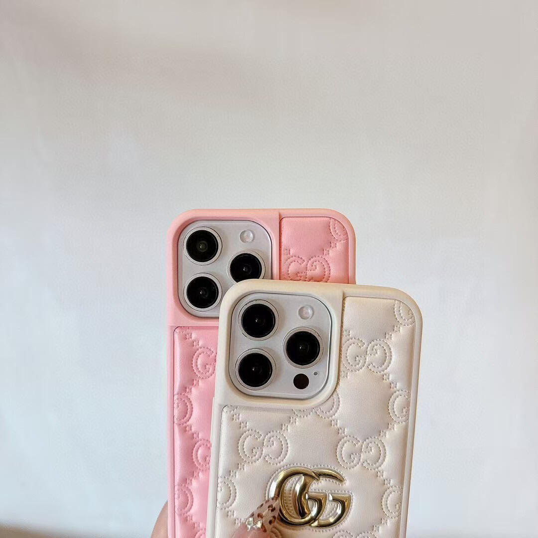 Gucci Embossed GG Monogram Metal Logo Premium Leather Luxury Phone Case