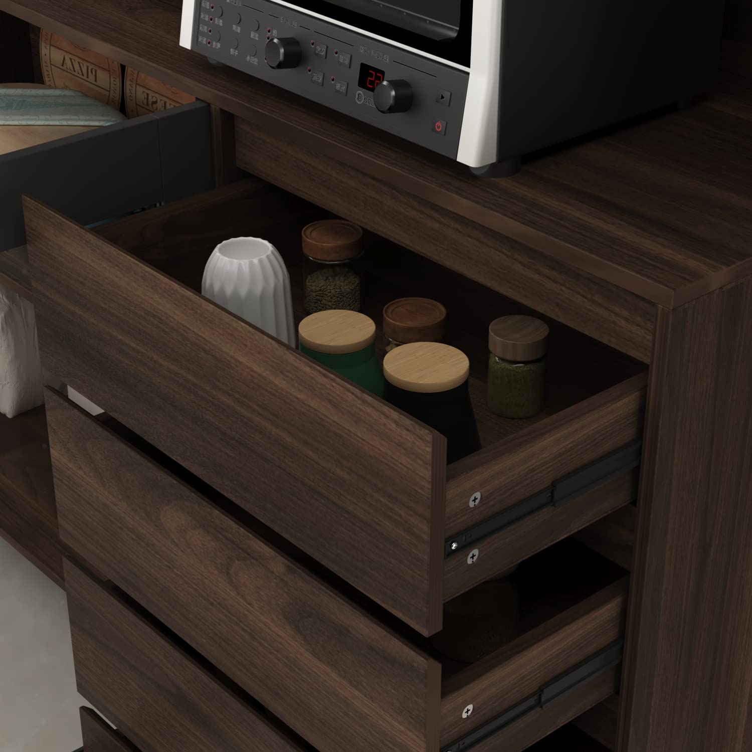 Freestanding Kitchen Pantry Storage Cabinet with Glass Doors