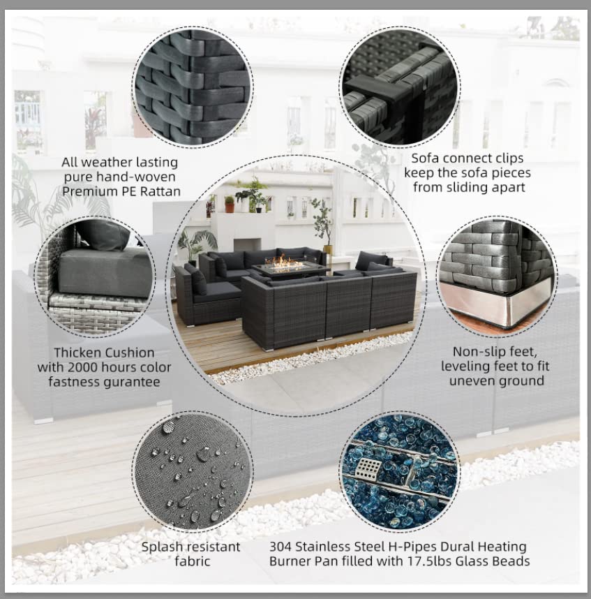 High Back PE Rattan Patio Furniture Sectional Sofa Sets with