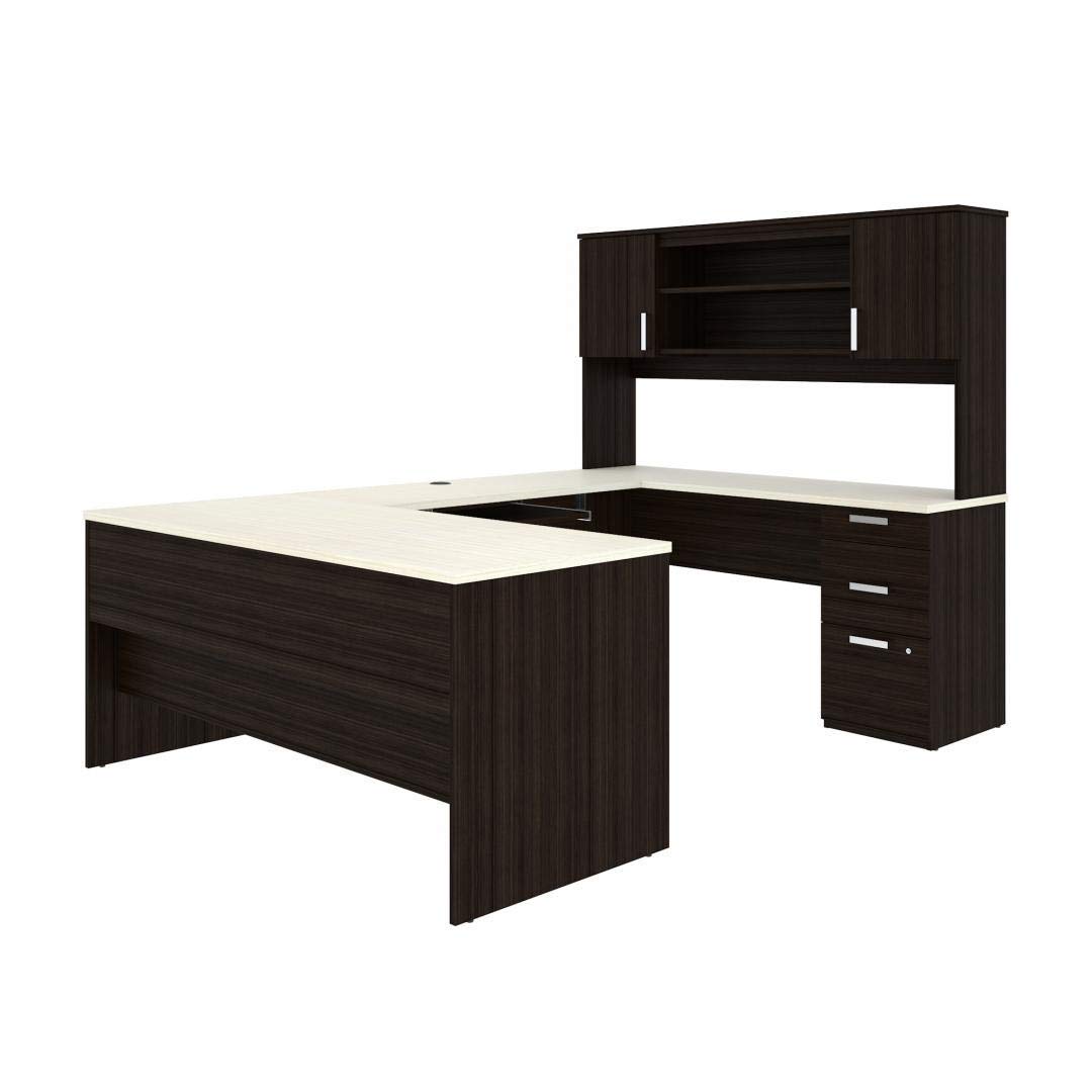 Bestar Ridgeley U-Shaped Executive Desk with Pedestal and Hutch
