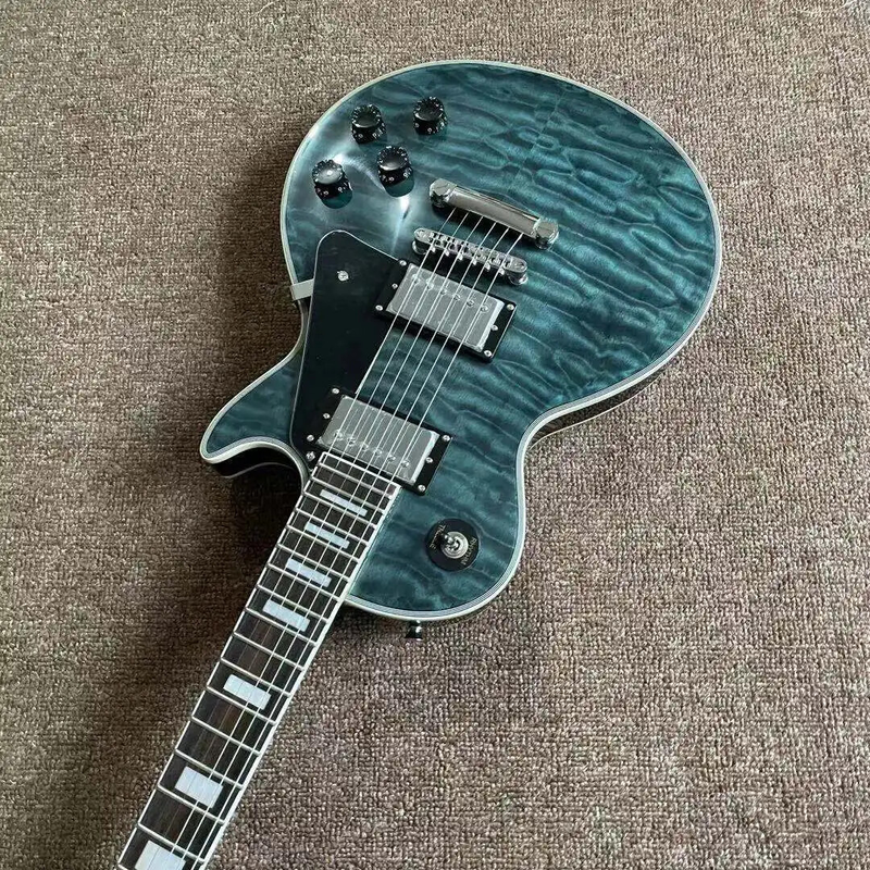 New Customized Electric Guitar Black Blue Flame Maple Top Guitar Chrome Hardware