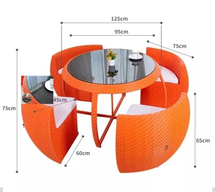 Outdoor balcony leisure rattan chair + table five-piece open
